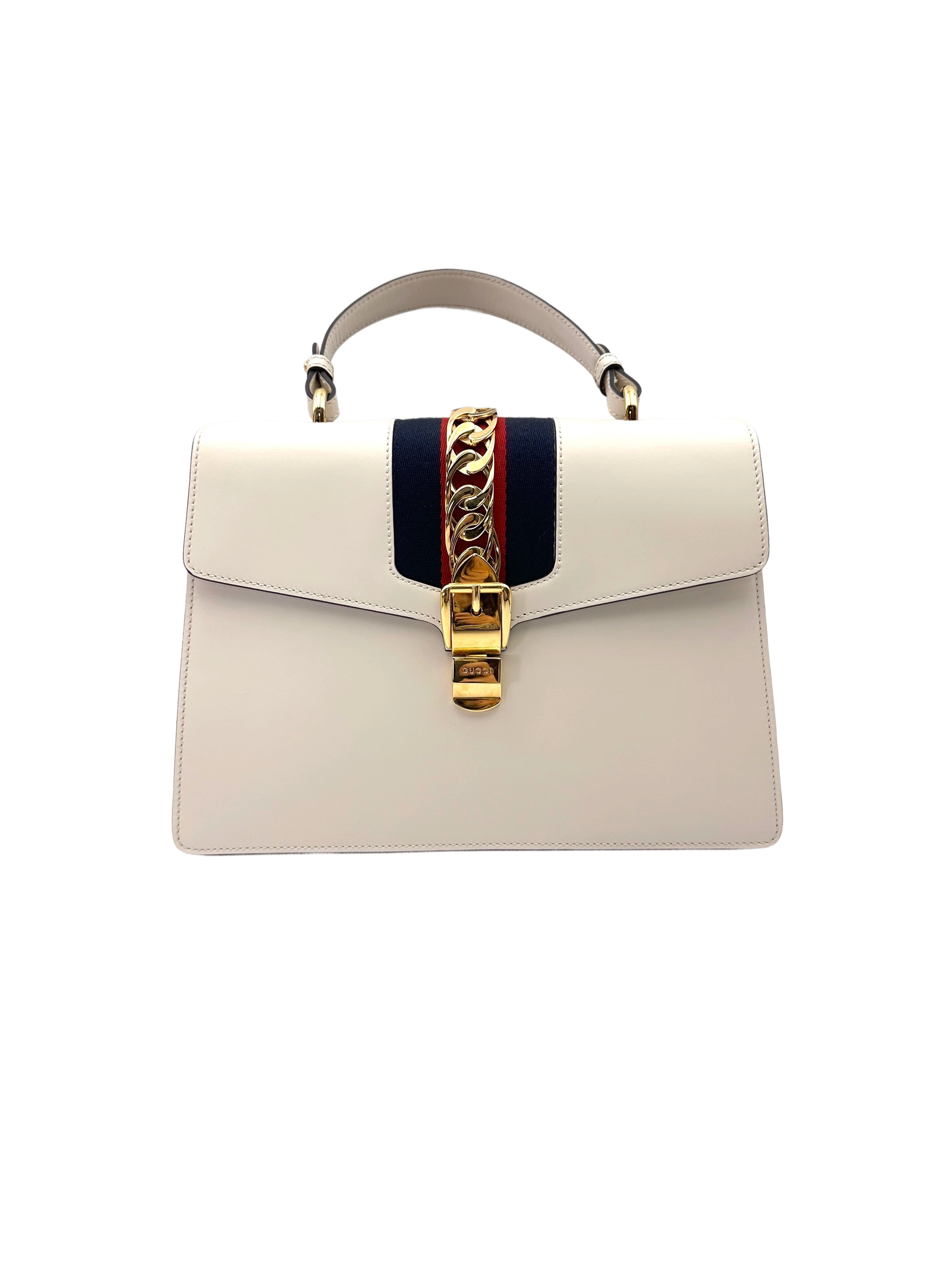 Gucci Sylvie White Leather Large Size Shoulder Bag GG1150