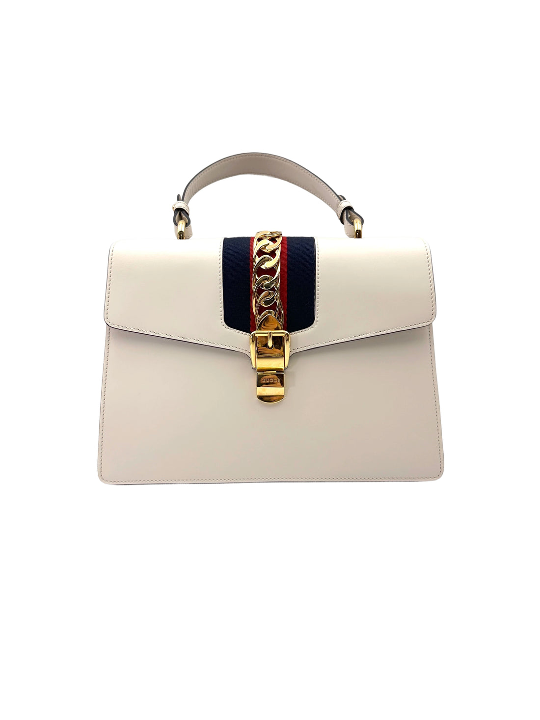 Gucci Sylvie White Leather Large Size Shoulder Bag GG1150
