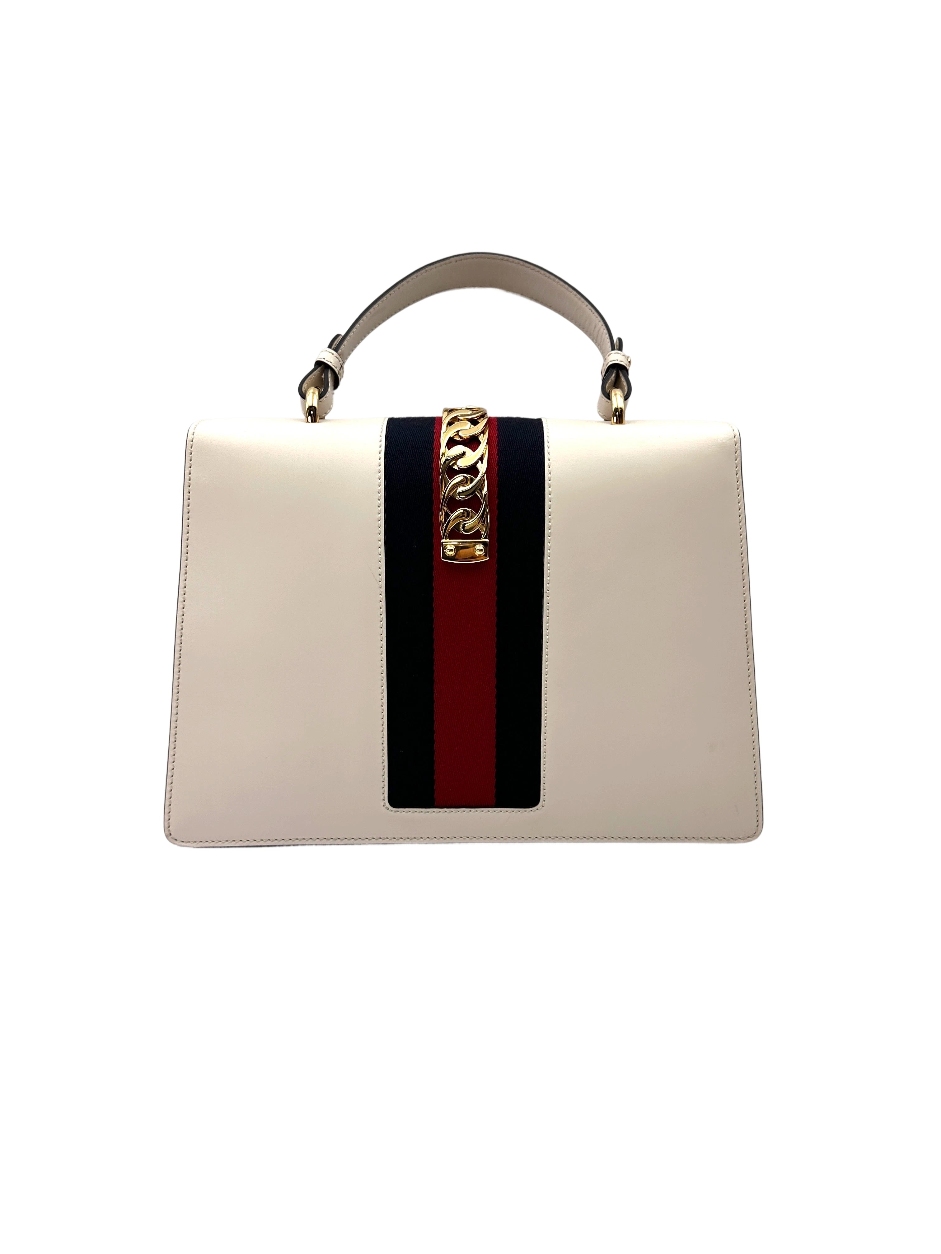Gucci Sylvie White Leather Large Size Shoulder Bag GG1150