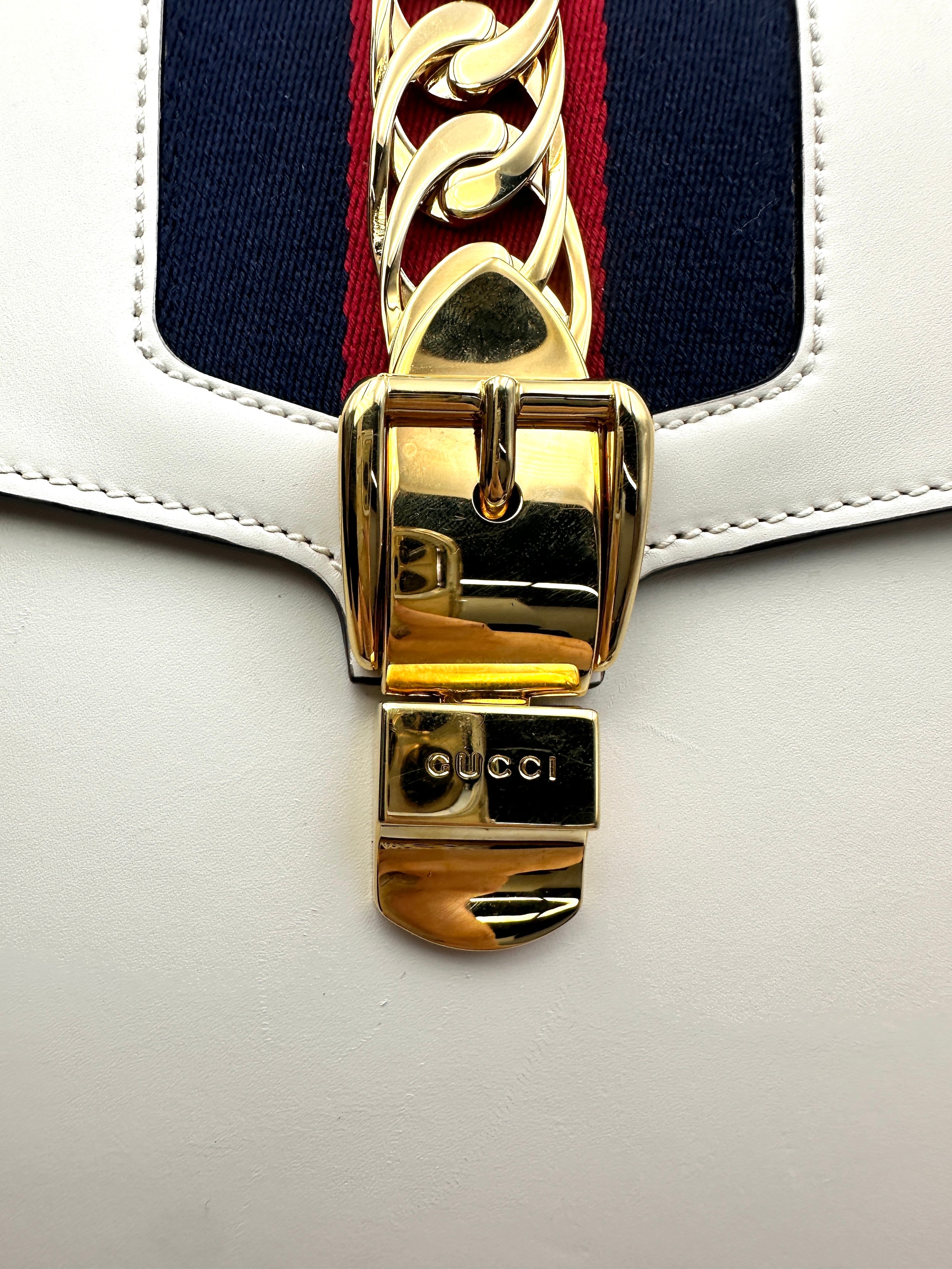 Gucci Sylvie White Leather Large Size Shoulder Bag GG1150