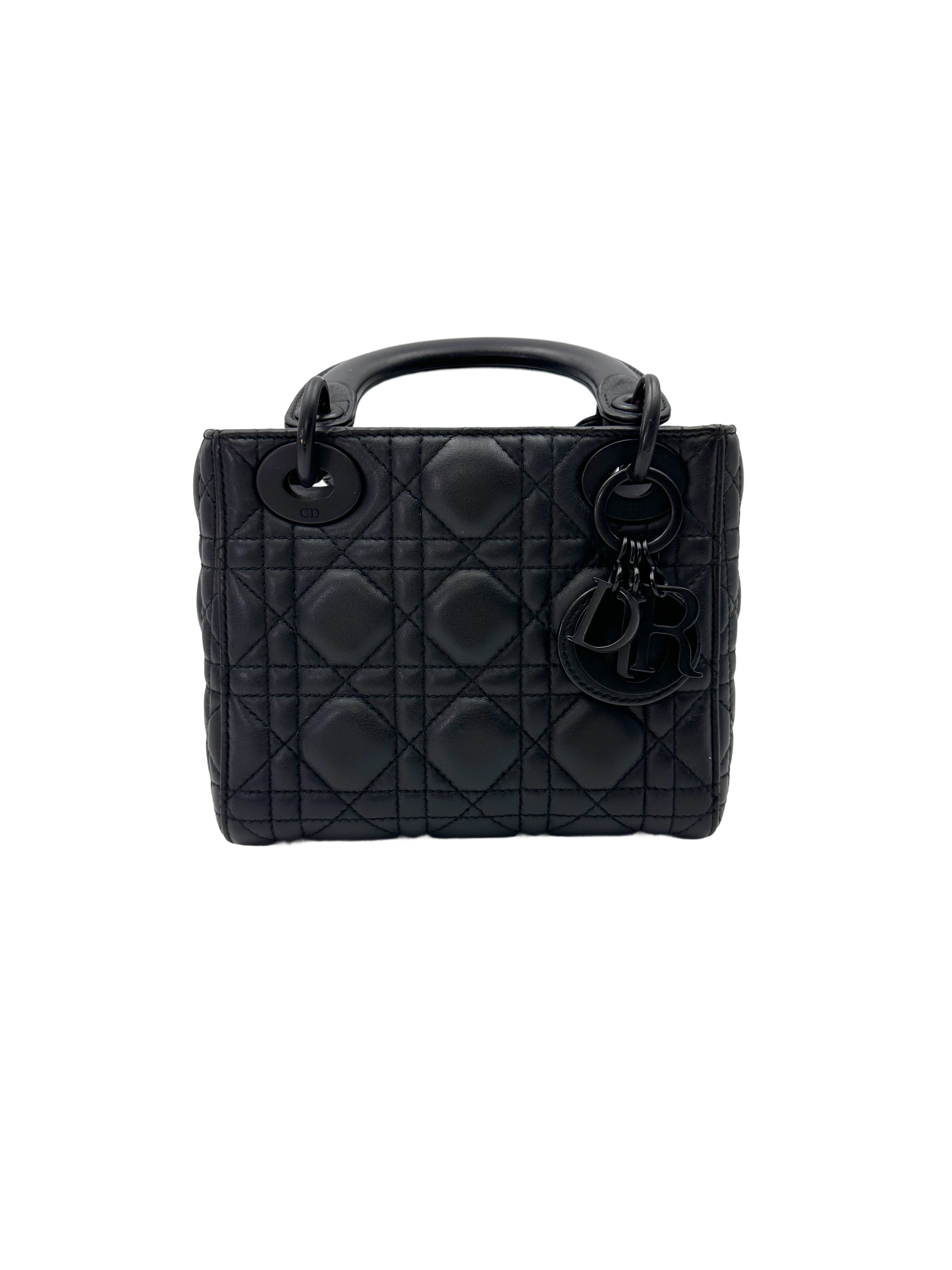 Christian Dior Lady Dior So Black Ultramatte Cannage Leather Handle Bag With Black Charms DR762