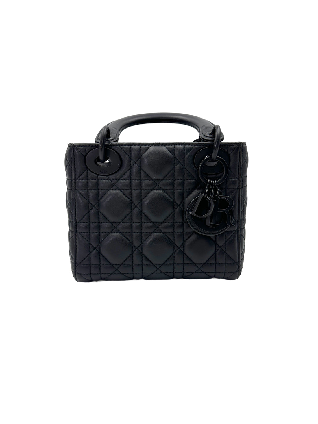 Christian Dior Lady Dior So Black Ultramatte Cannage Leather Handle Bag With Black Charms DR762