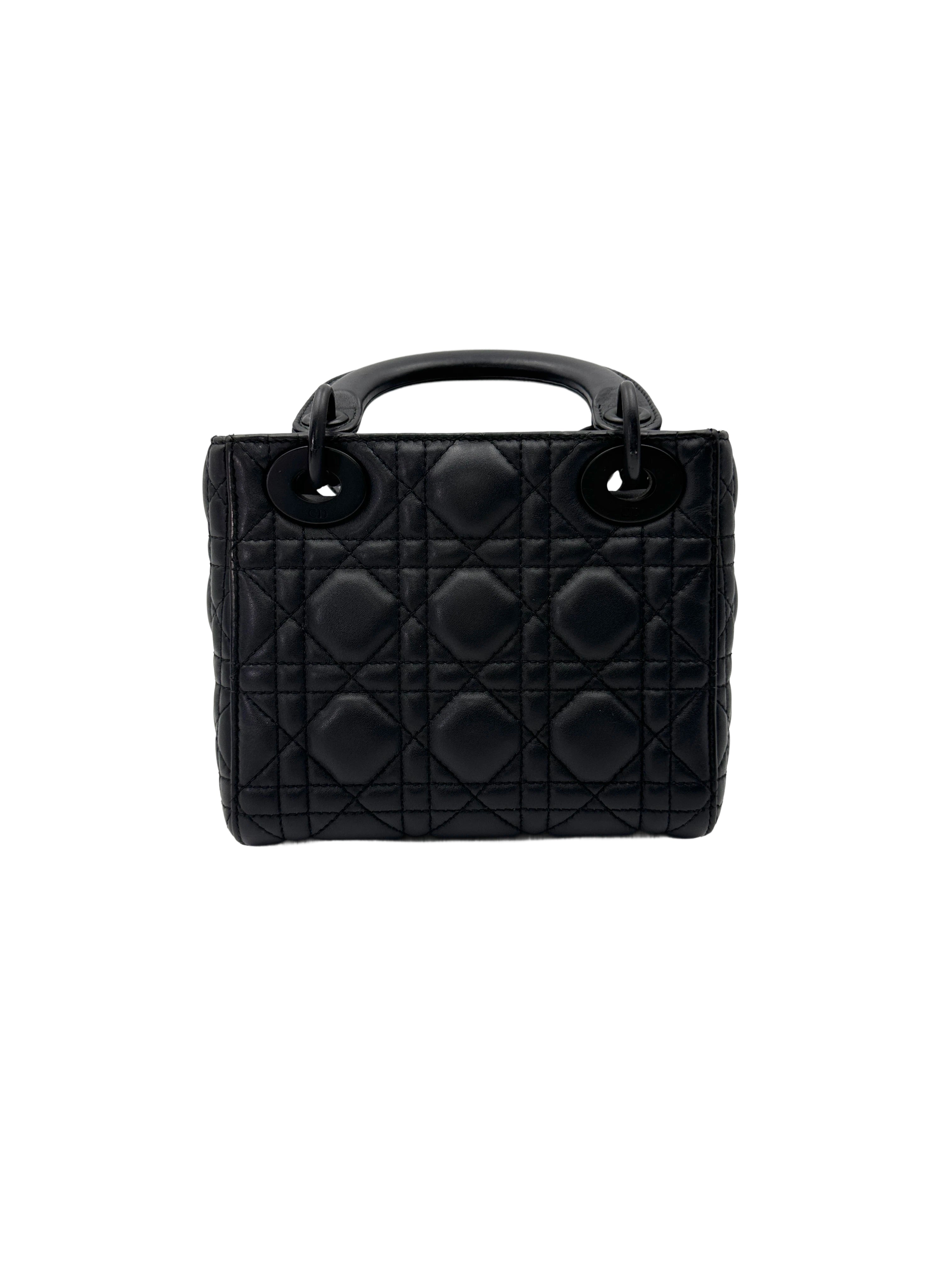 Christian Dior Lady Dior So Black Ultramatte Cannage Leather Handle Bag With Black Charms DR762