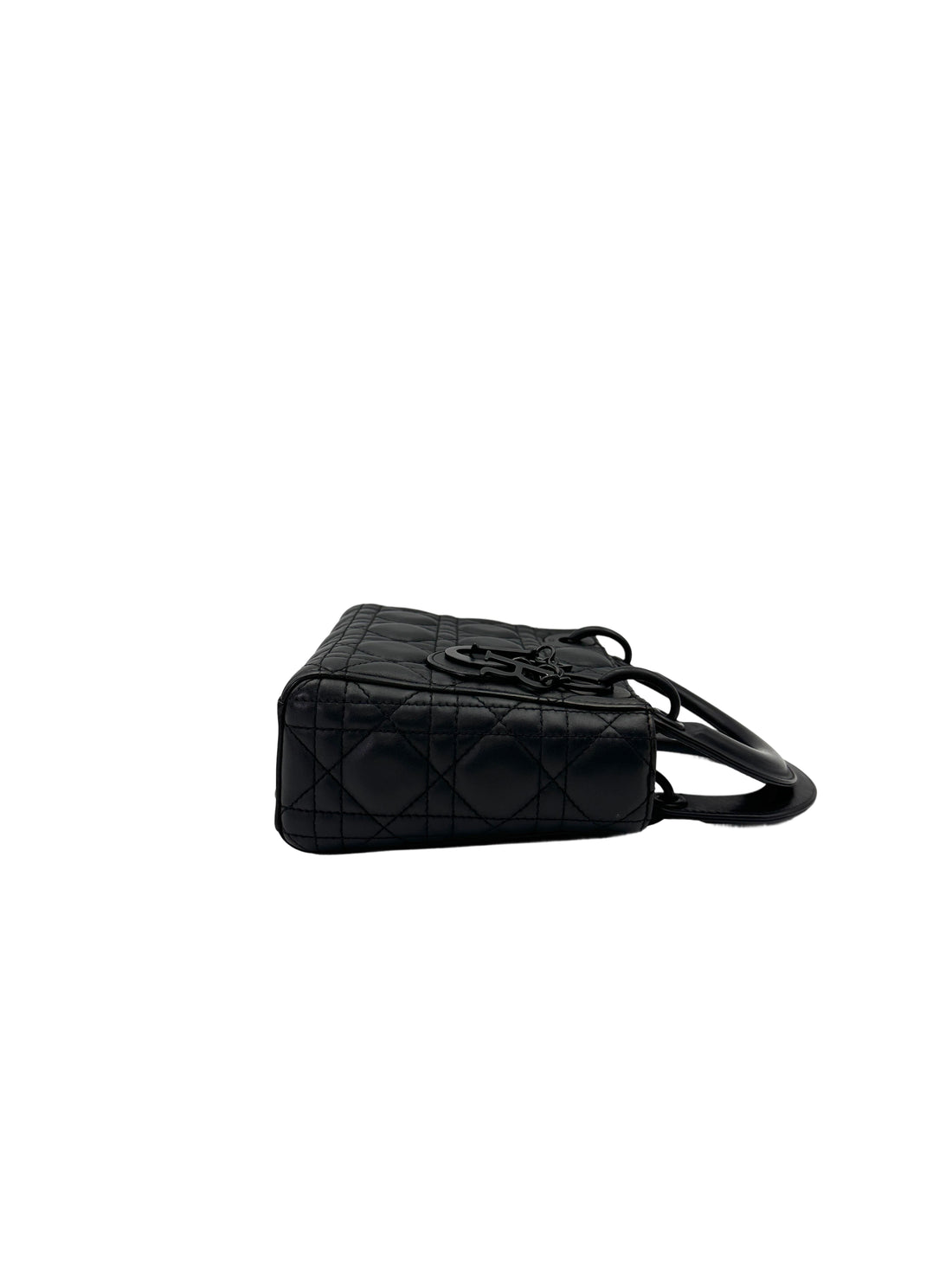 Christian Dior Lady Dior So Black Ultramatte Cannage Leather Handle Bag With Black Charms DR762