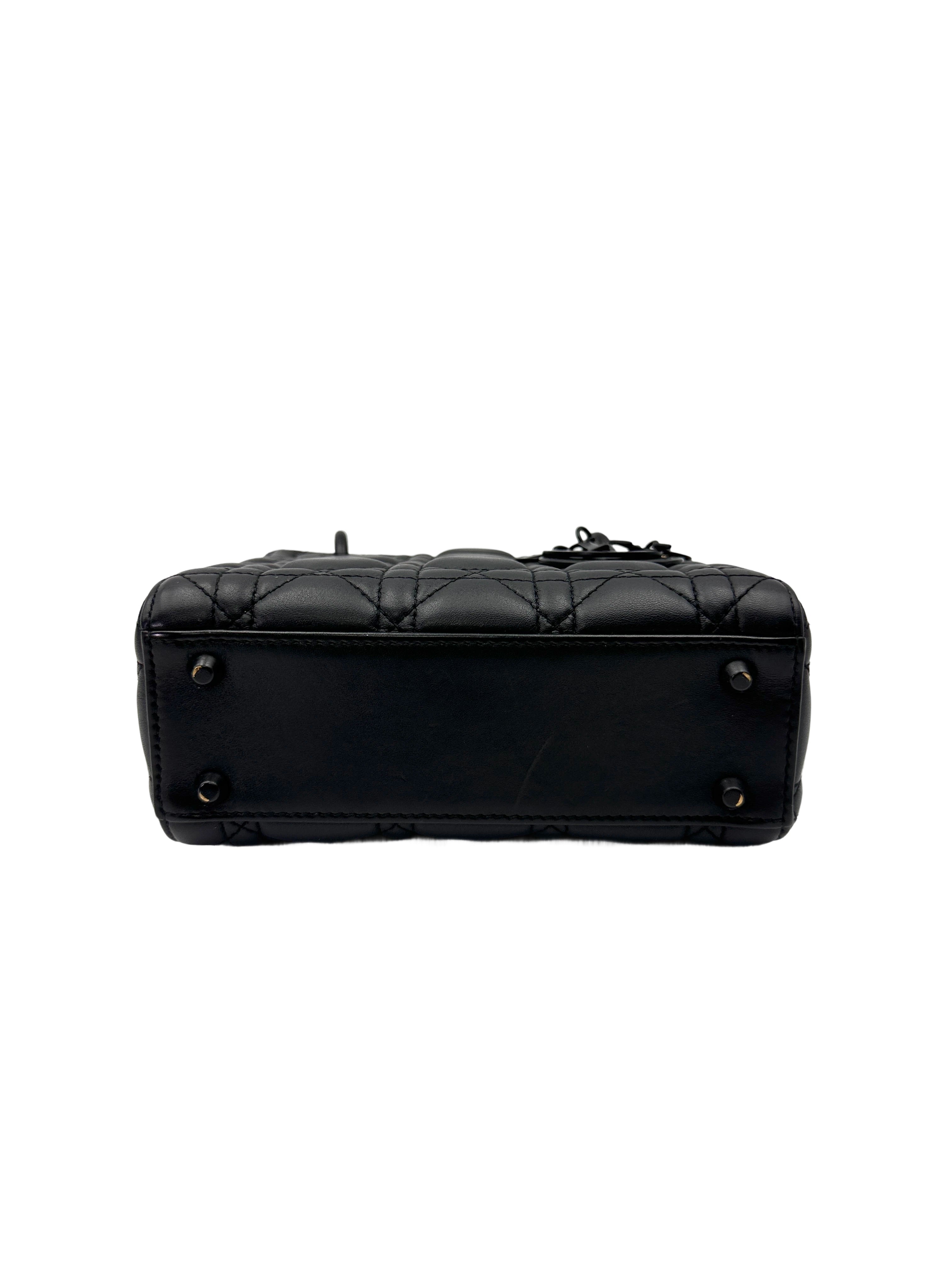 Christian Dior Lady Dior So Black Ultramatte Cannage Leather Handle Bag With Black Charms DR762