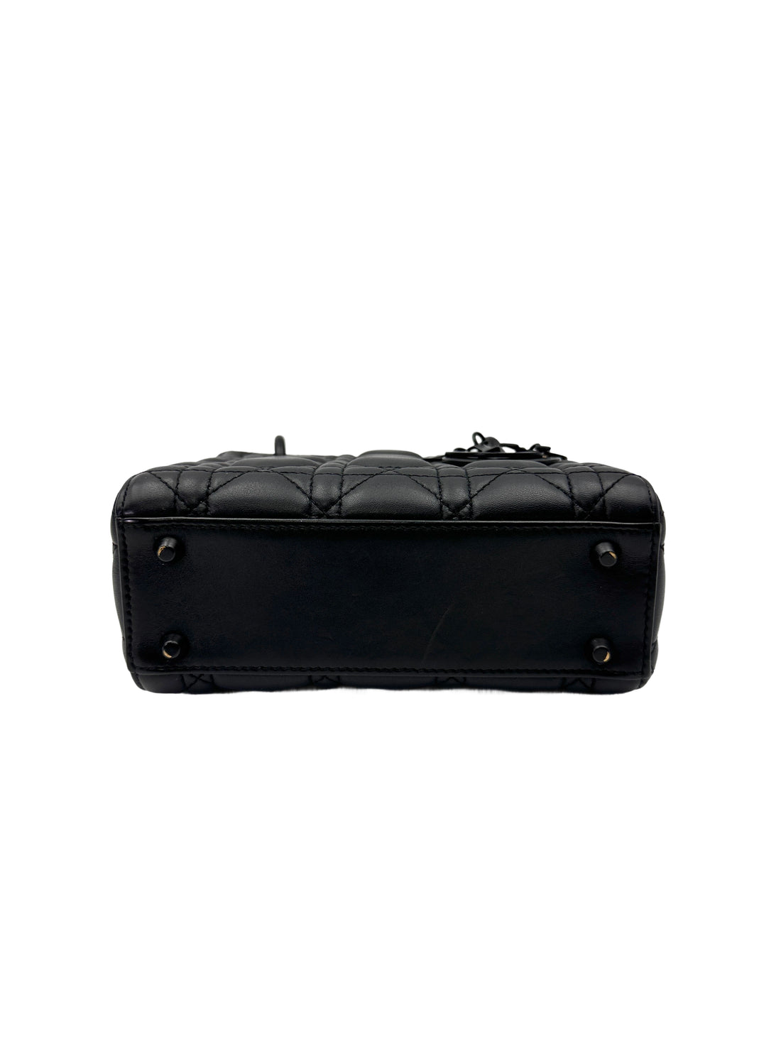 Christian Dior Lady Dior So Black Ultramatte Cannage Leather Handle Bag With Black Charms DR762