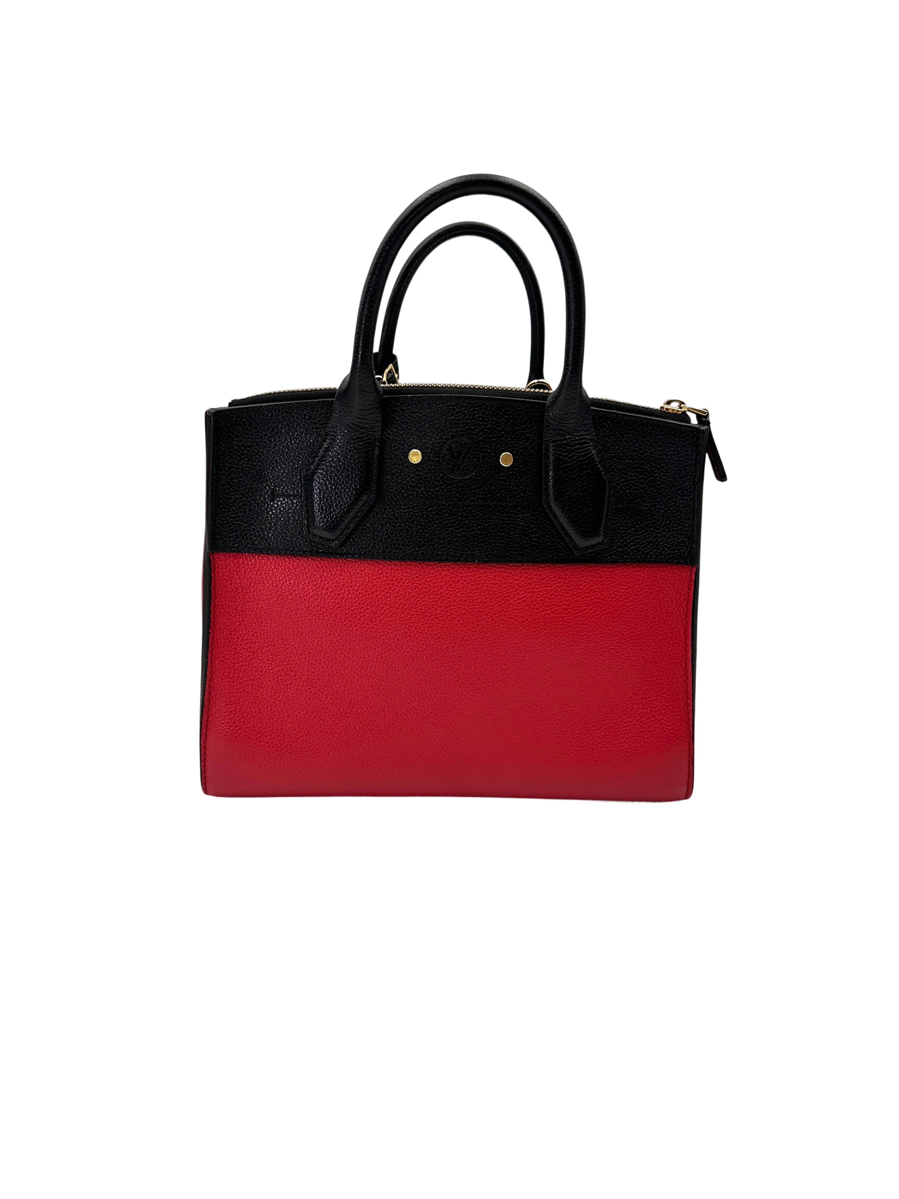 Louis Vuitton City Steamer Black/Red Grained Leather Handle Bag LV2891