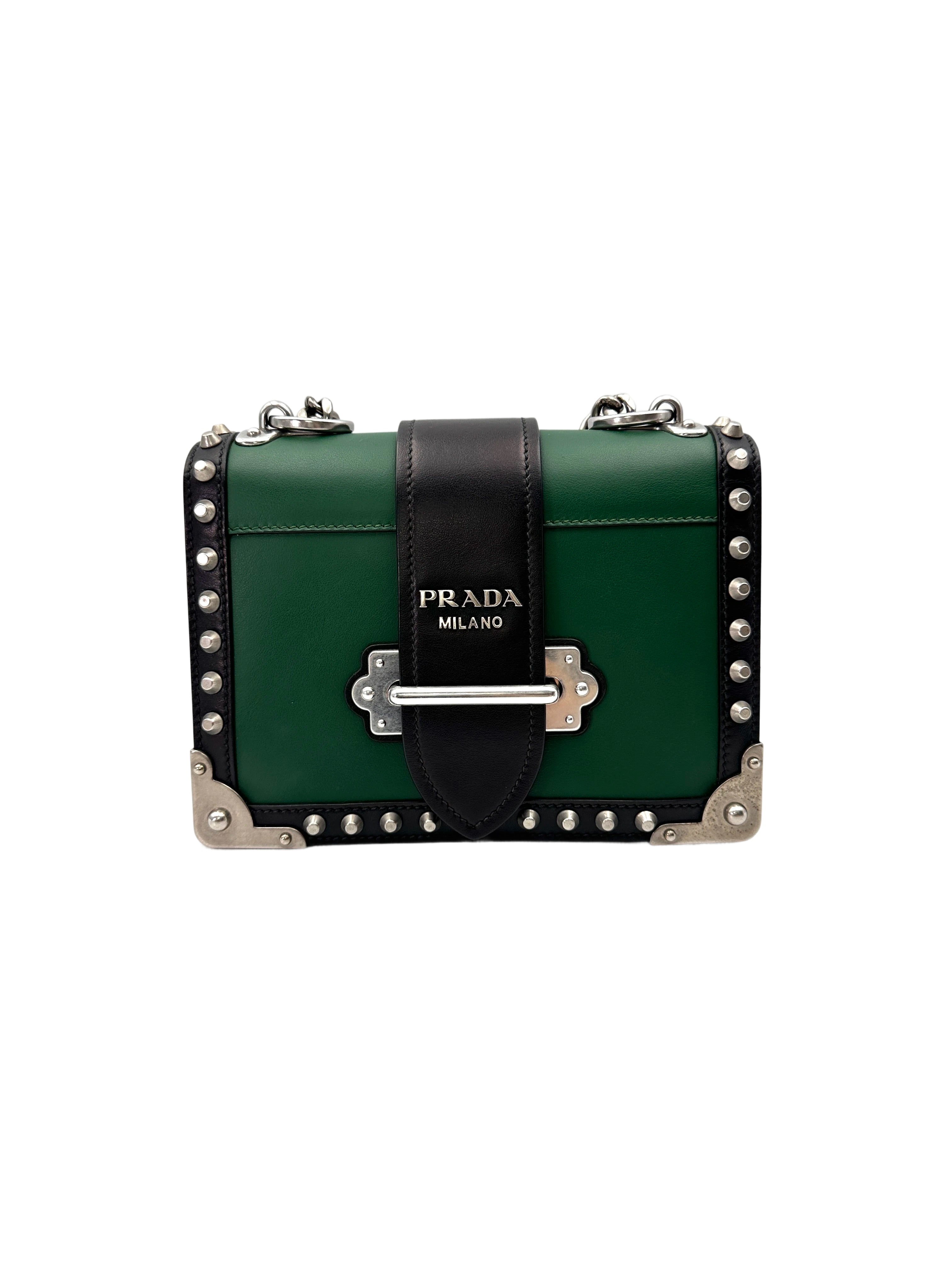 Prada Cahier Black/Green Leather Shoulder Bag PR410