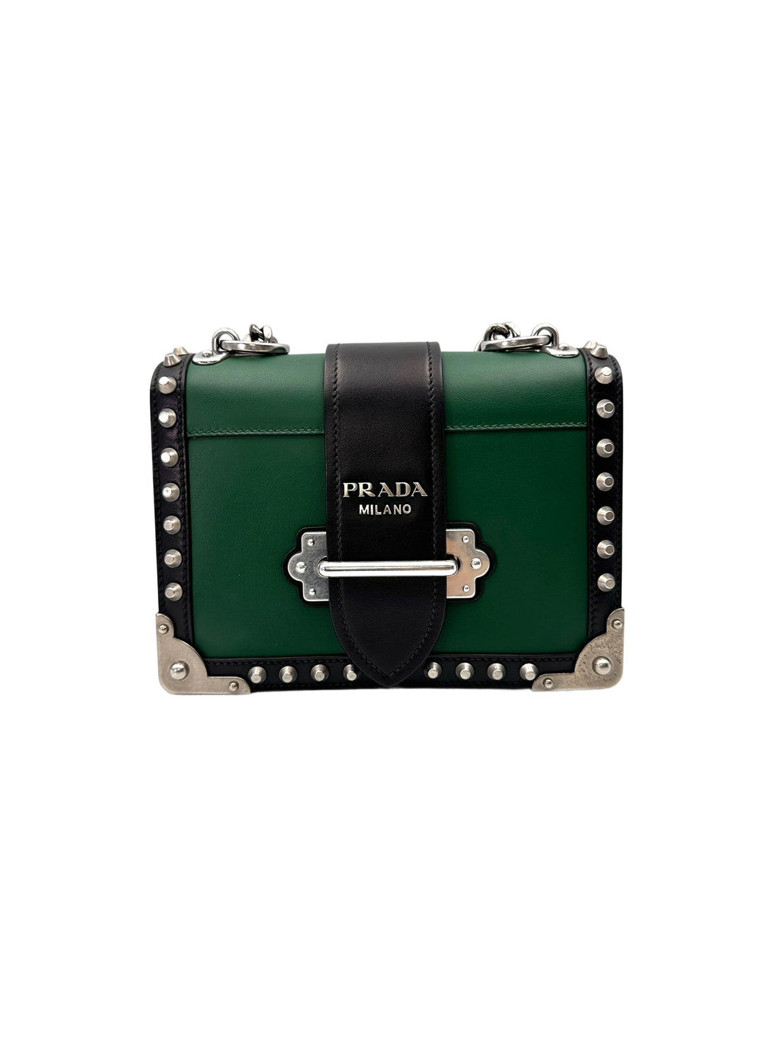 Prada Cahier Black/Green Leather Shoulder Bag PR410