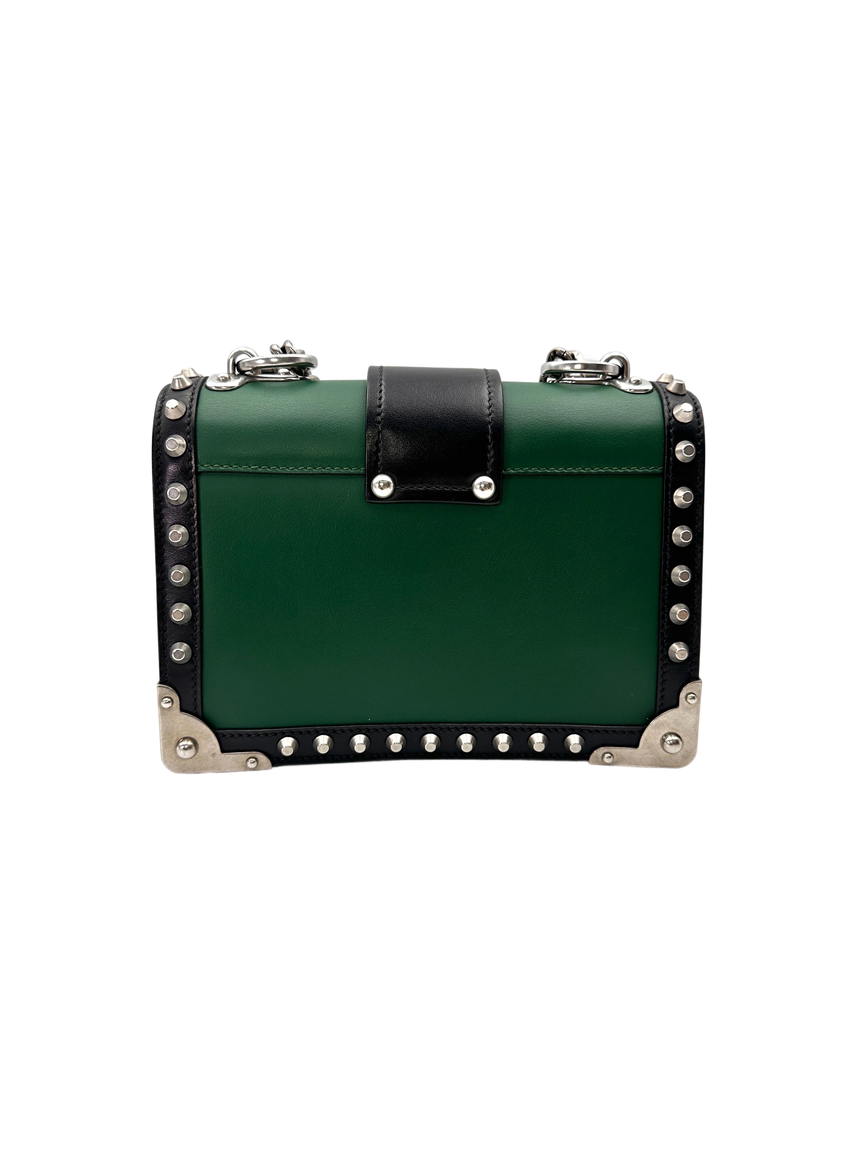 Prada Cahier Black/Green Leather Shoulder Bag PR410