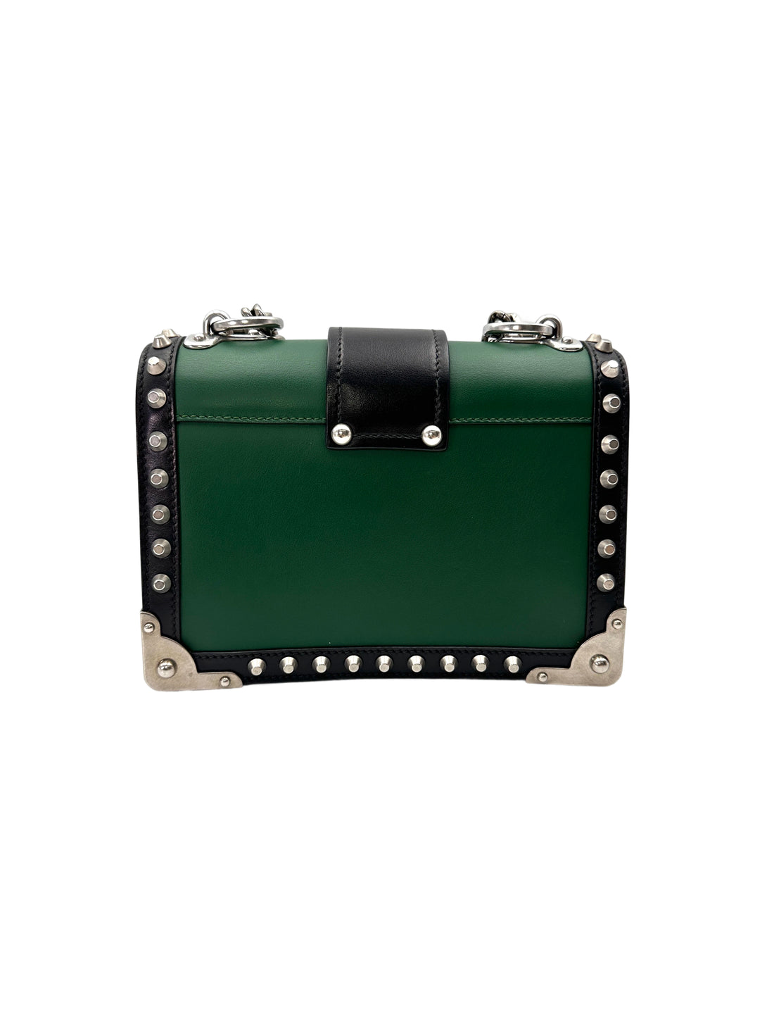 Prada Cahier Black/Green Leather Shoulder Bag PR410