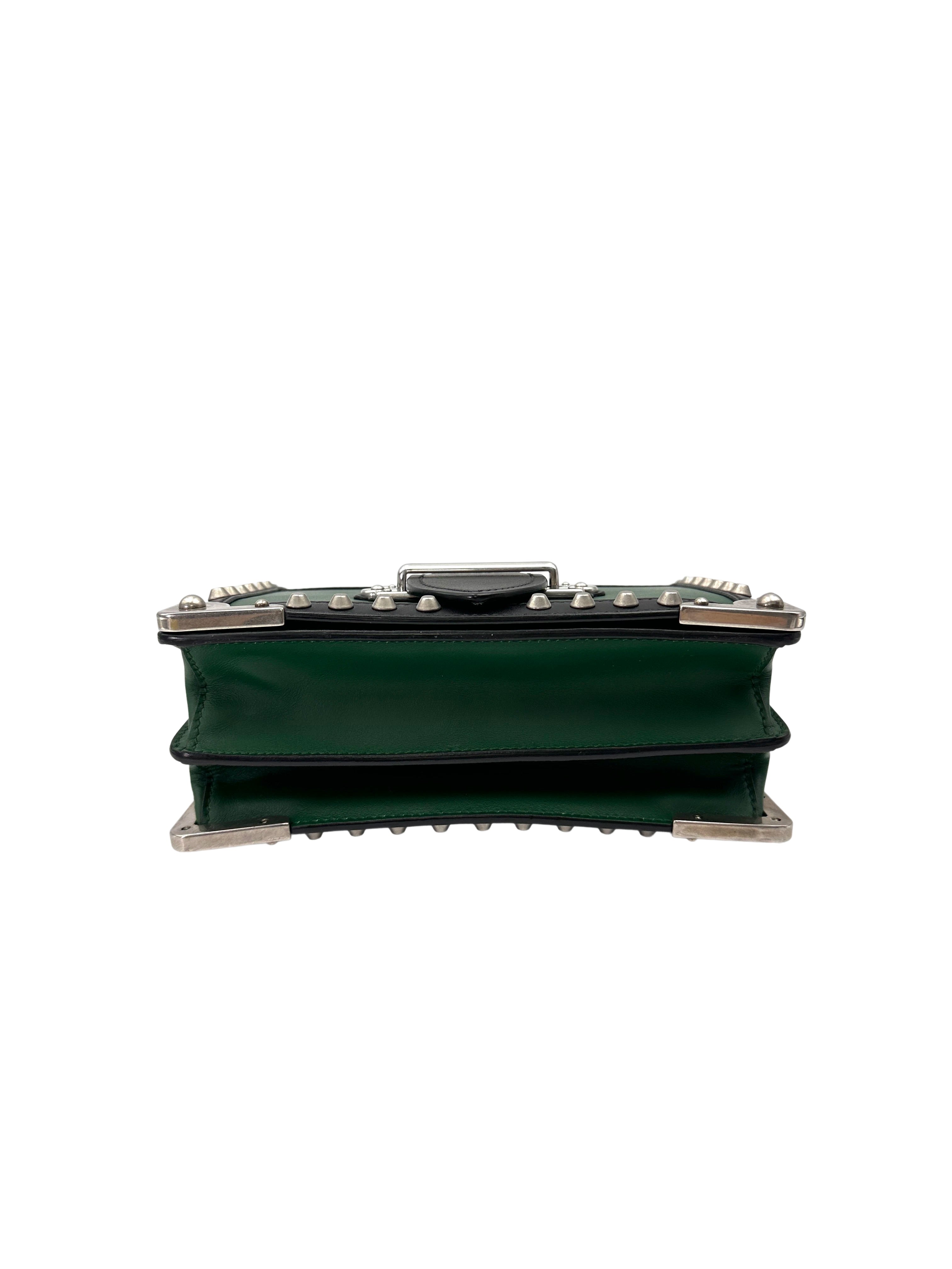 Prada Cahier Black/Green Leather Shoulder Bag PR410