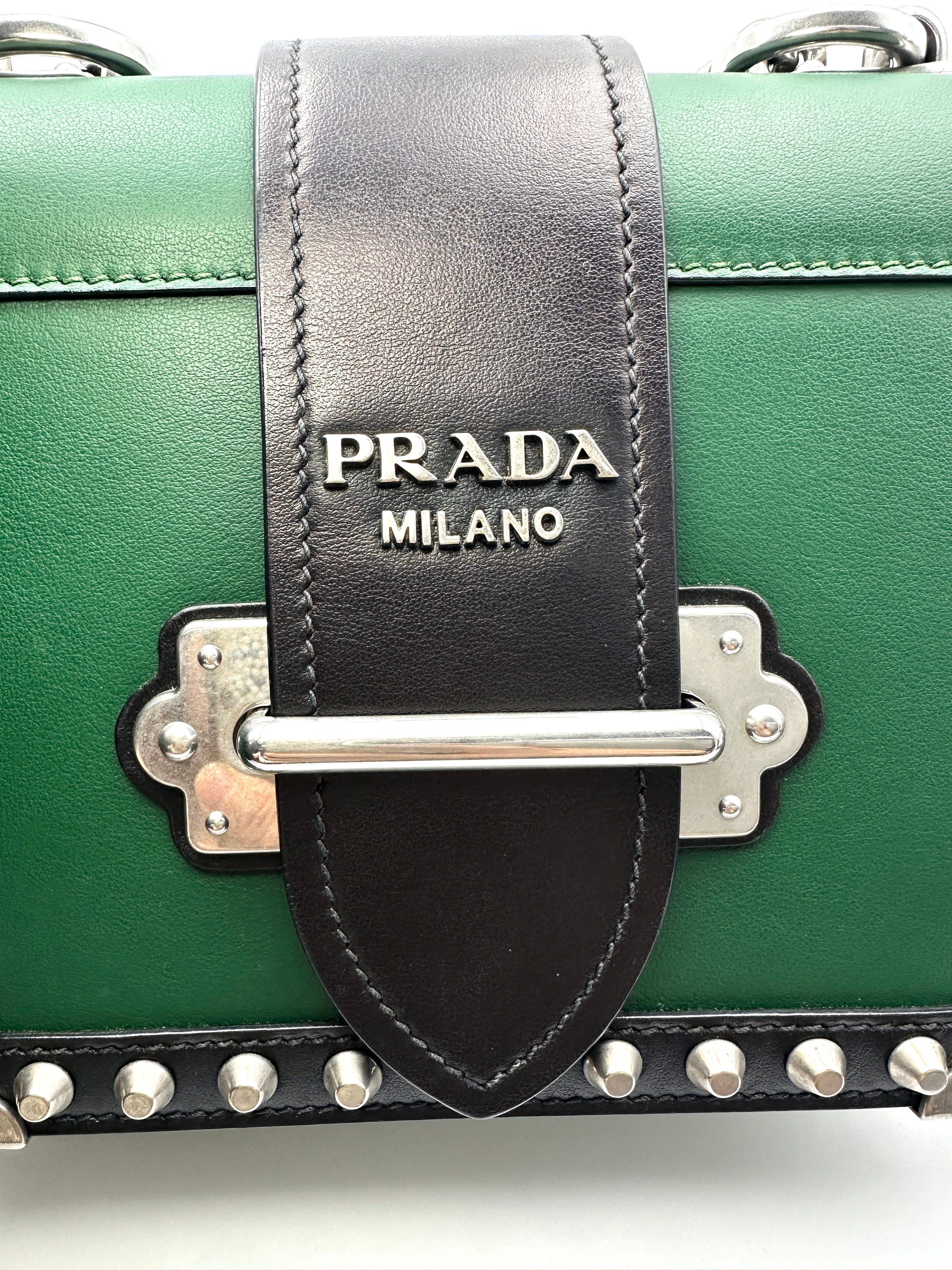 Prada Cahier Black/Green Leather Shoulder Bag PR410