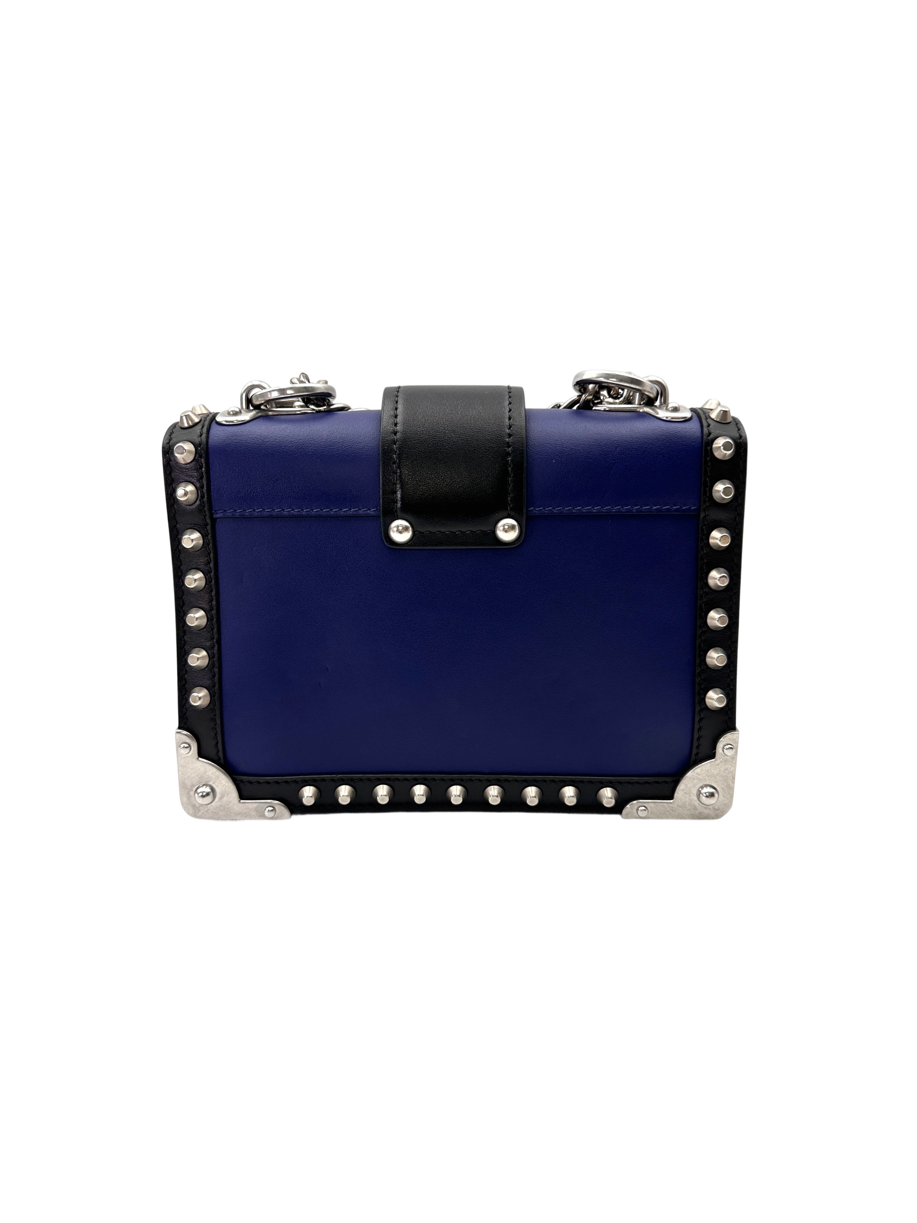 Prada Cahier Black/Blue Studded Leather Shoulder Bag PR486
