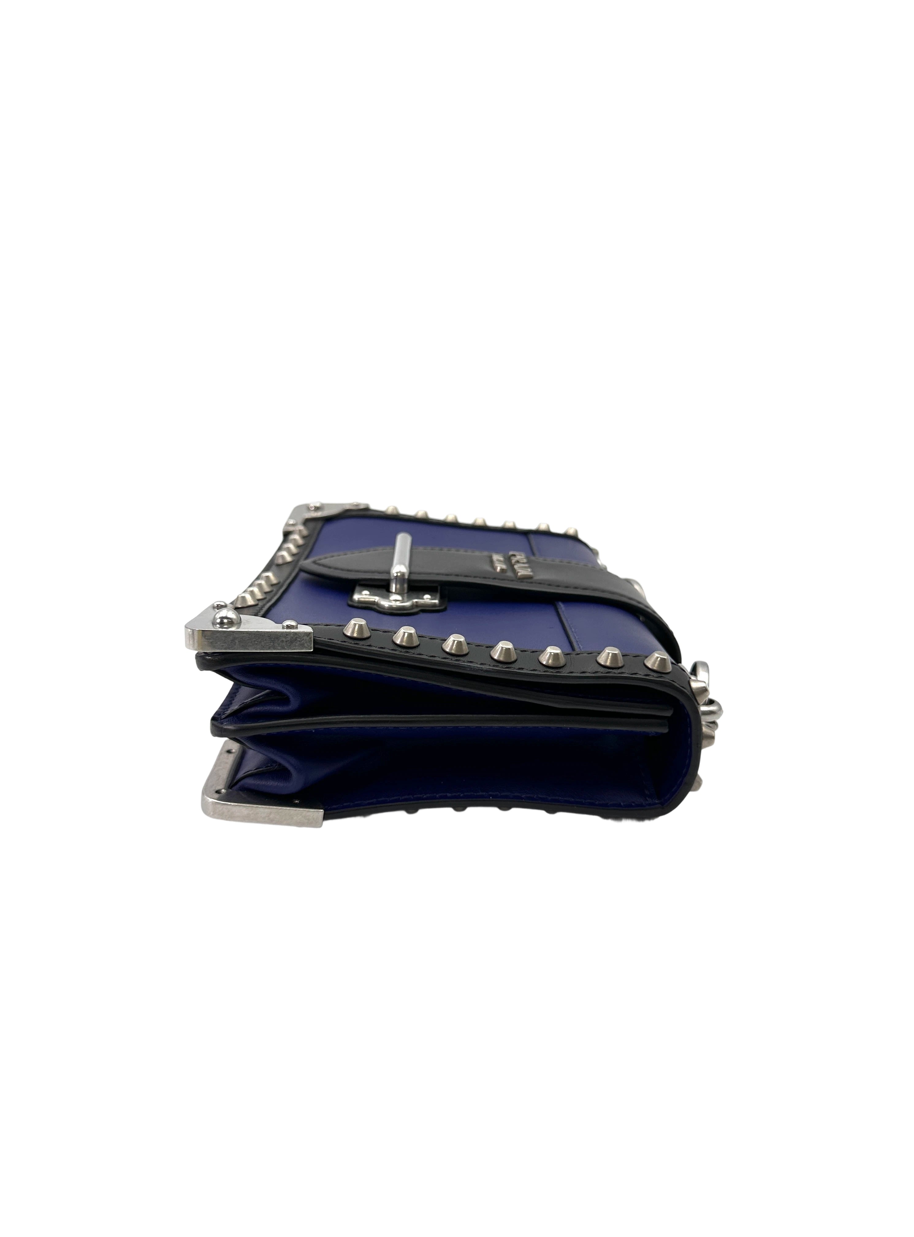 Prada Cahier Black/Blue Leather Shoulder Bag PR409