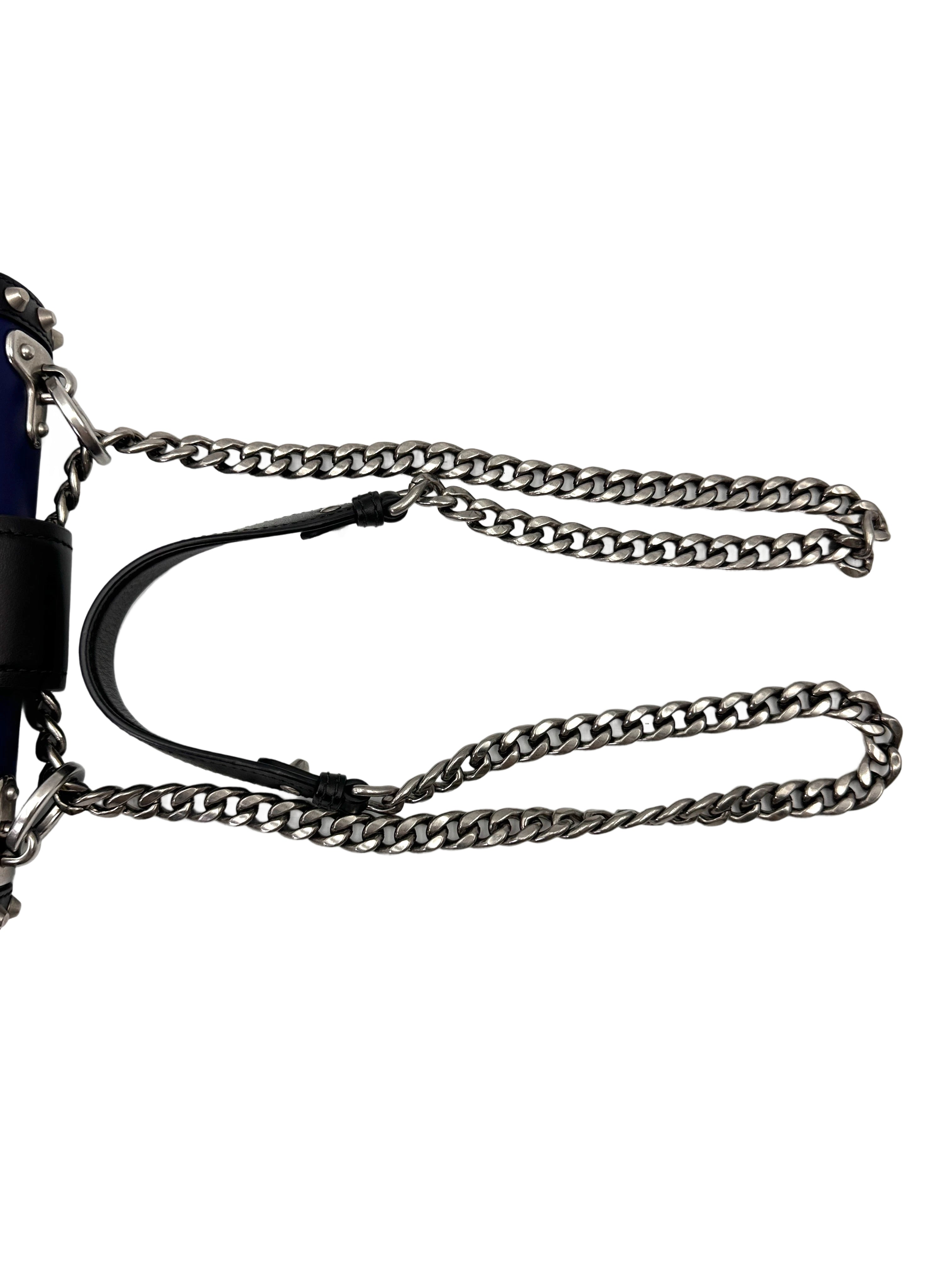 Prada Cahier Black/Blue Studded Leather Shoulder Bag PR486
