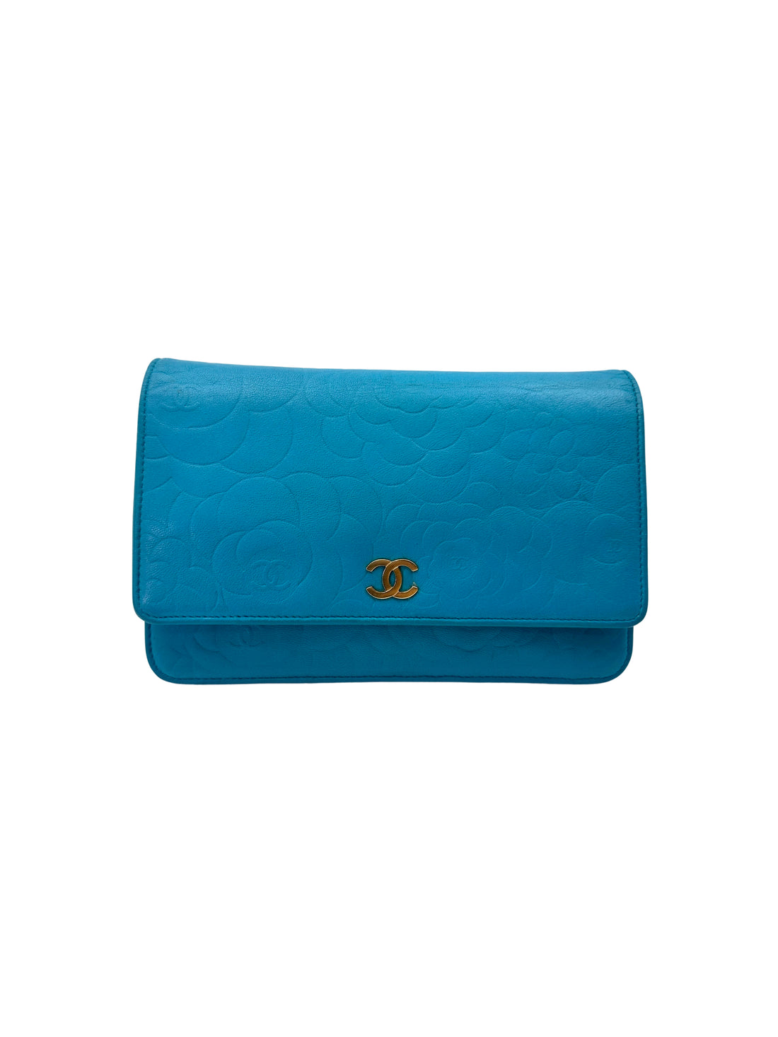 Chanel Camellia Embossed Blue Leather Wallet On Chain(16***46) CC2064