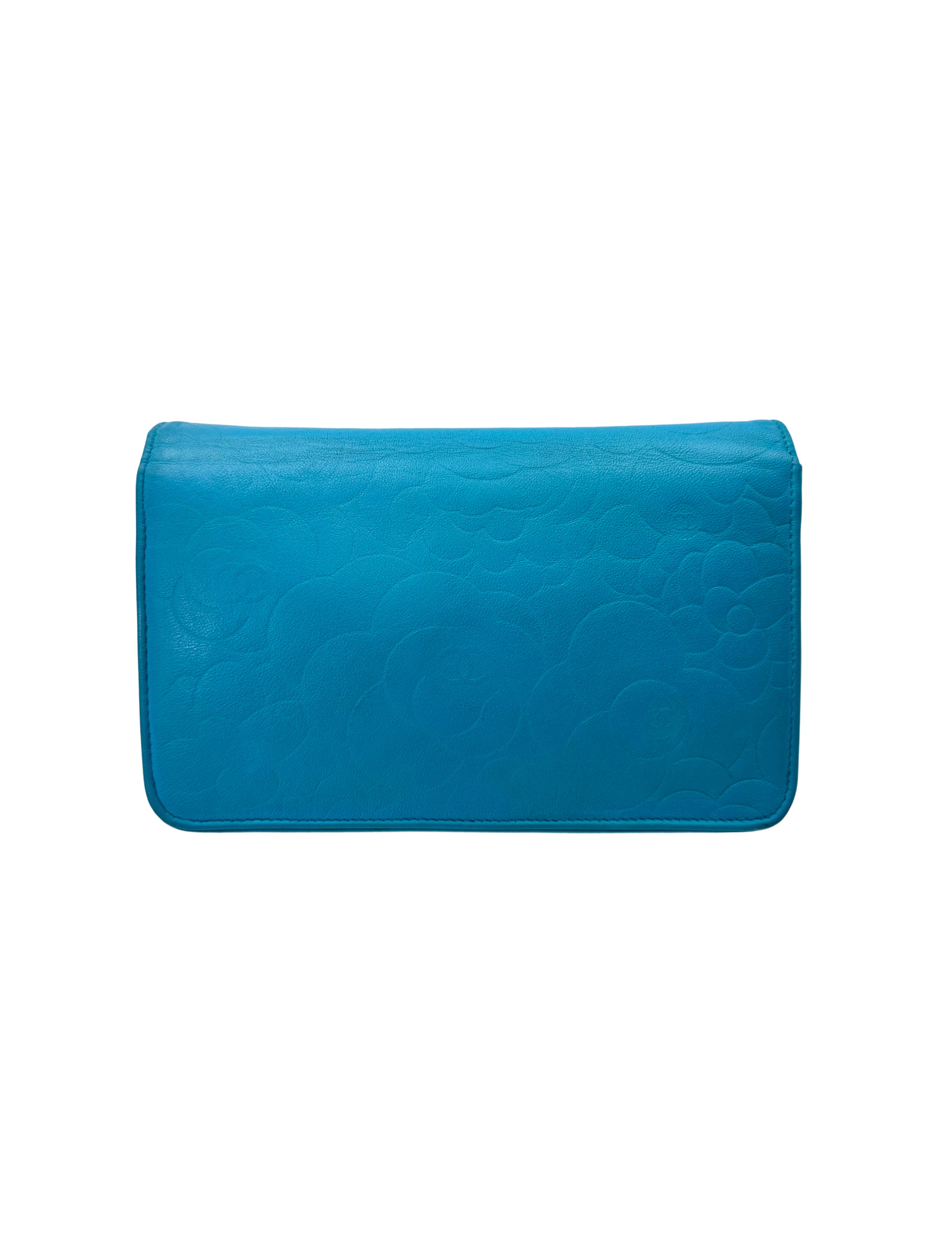 Chanel Camellia Embossed Blue Leather Wallet On Chain(16***46) CC2064