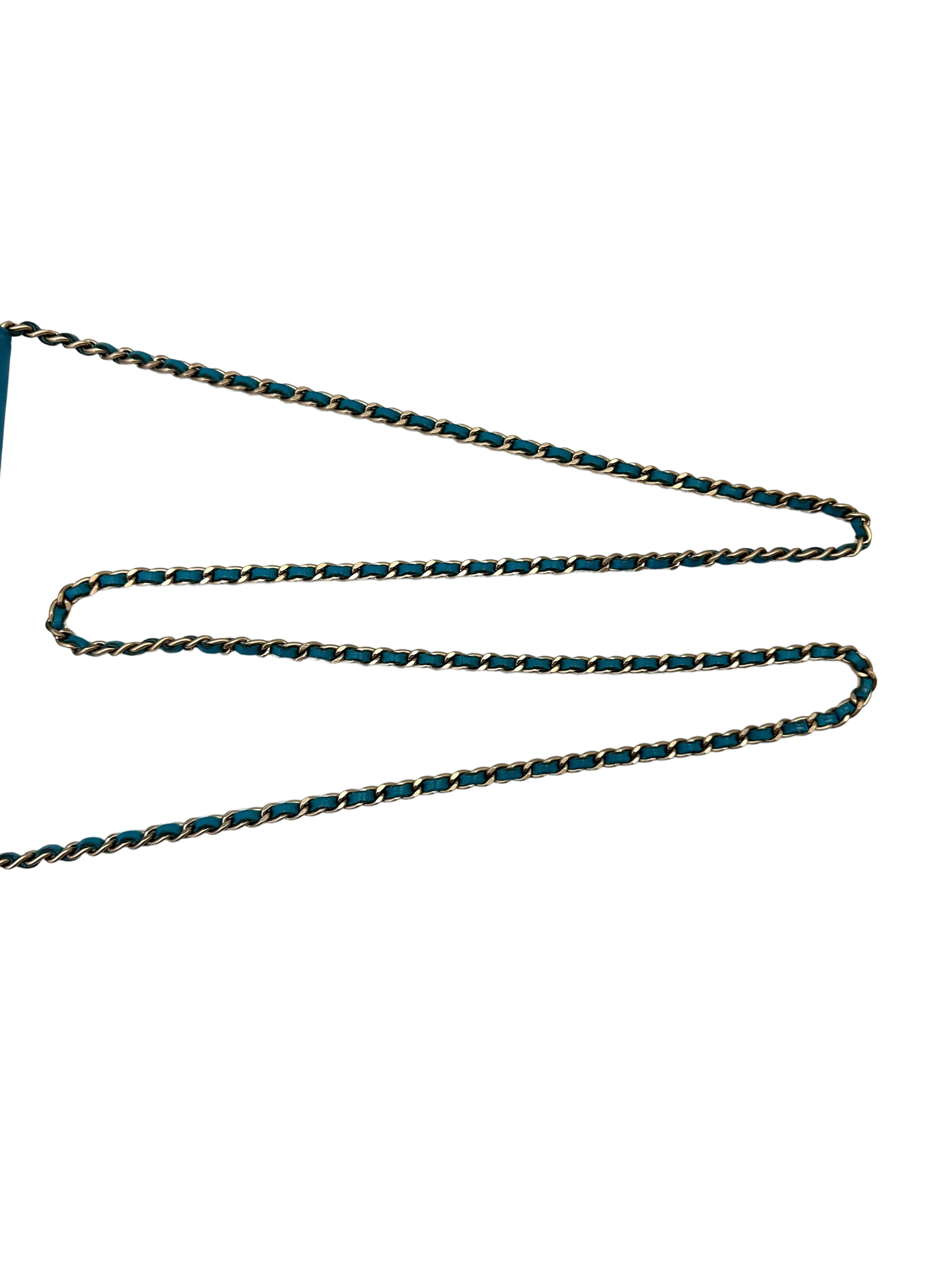 Chanel Camellia Embossed Blue Leather Wallet On Chain(16***46) CC2064