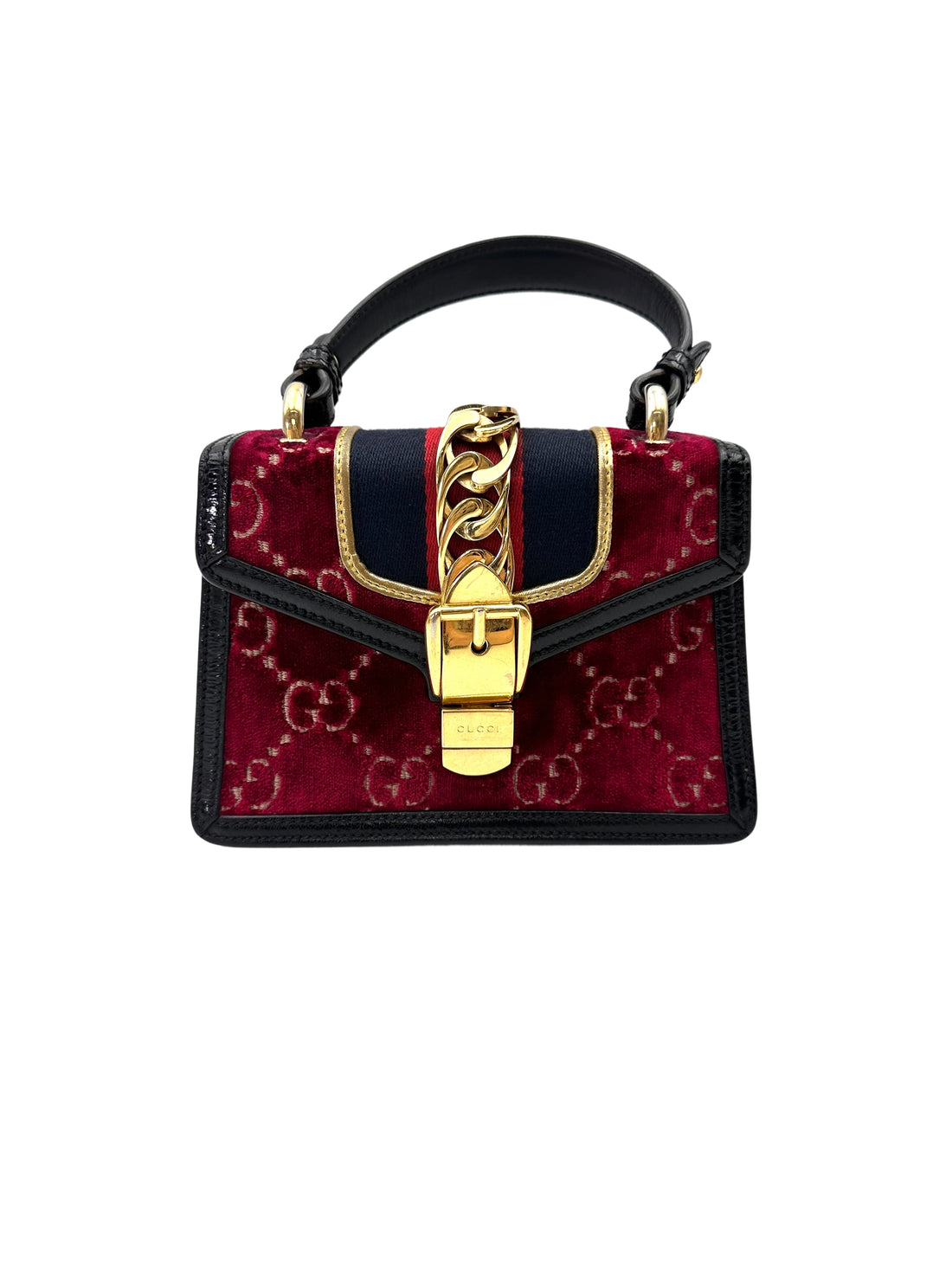 Gucci Sylvie Red Velvet Small Size Top Handle Bag GG1152