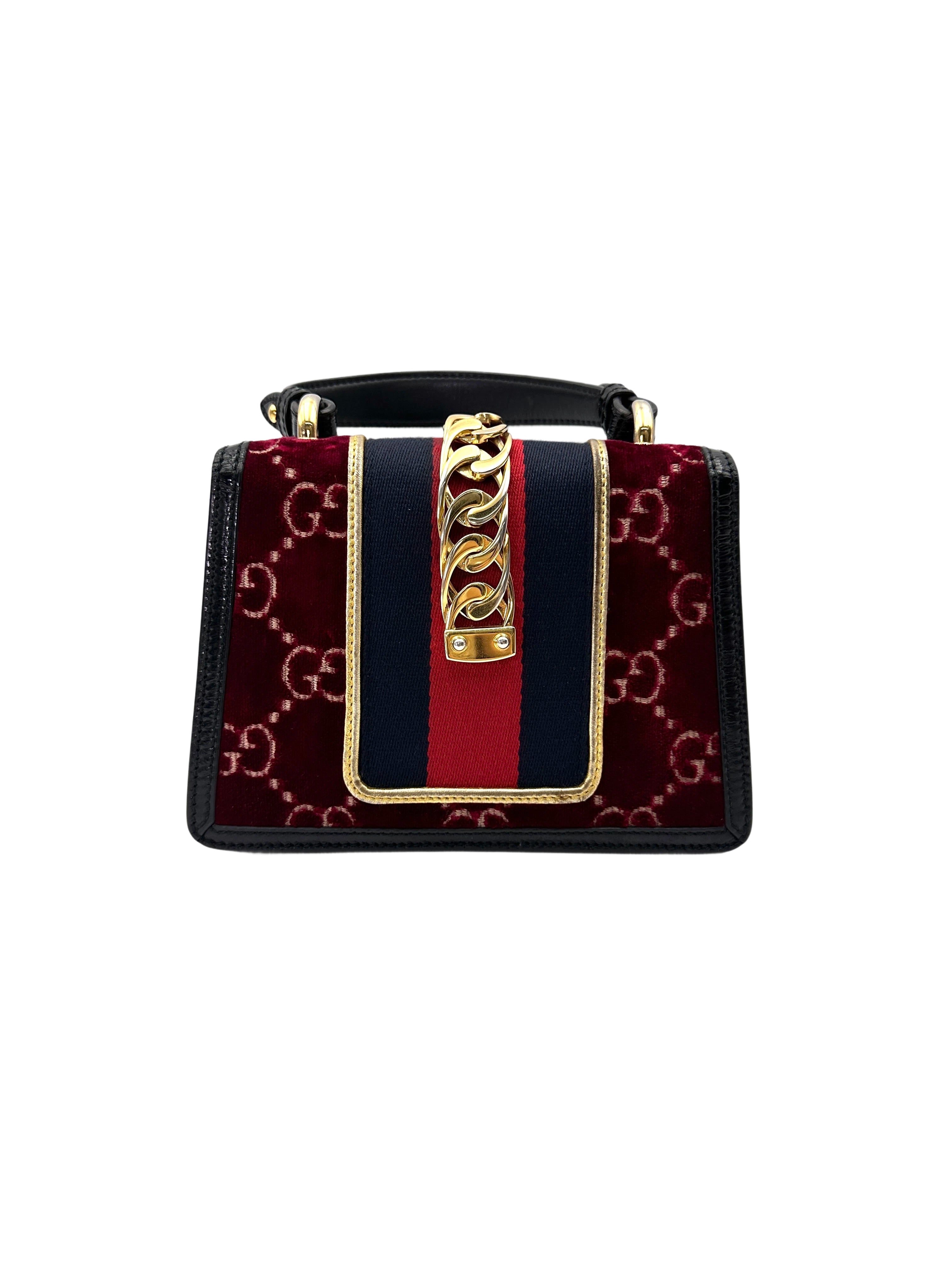 Gucci Sylvie Red Velvet Small Size Top Handle Bag GG1152