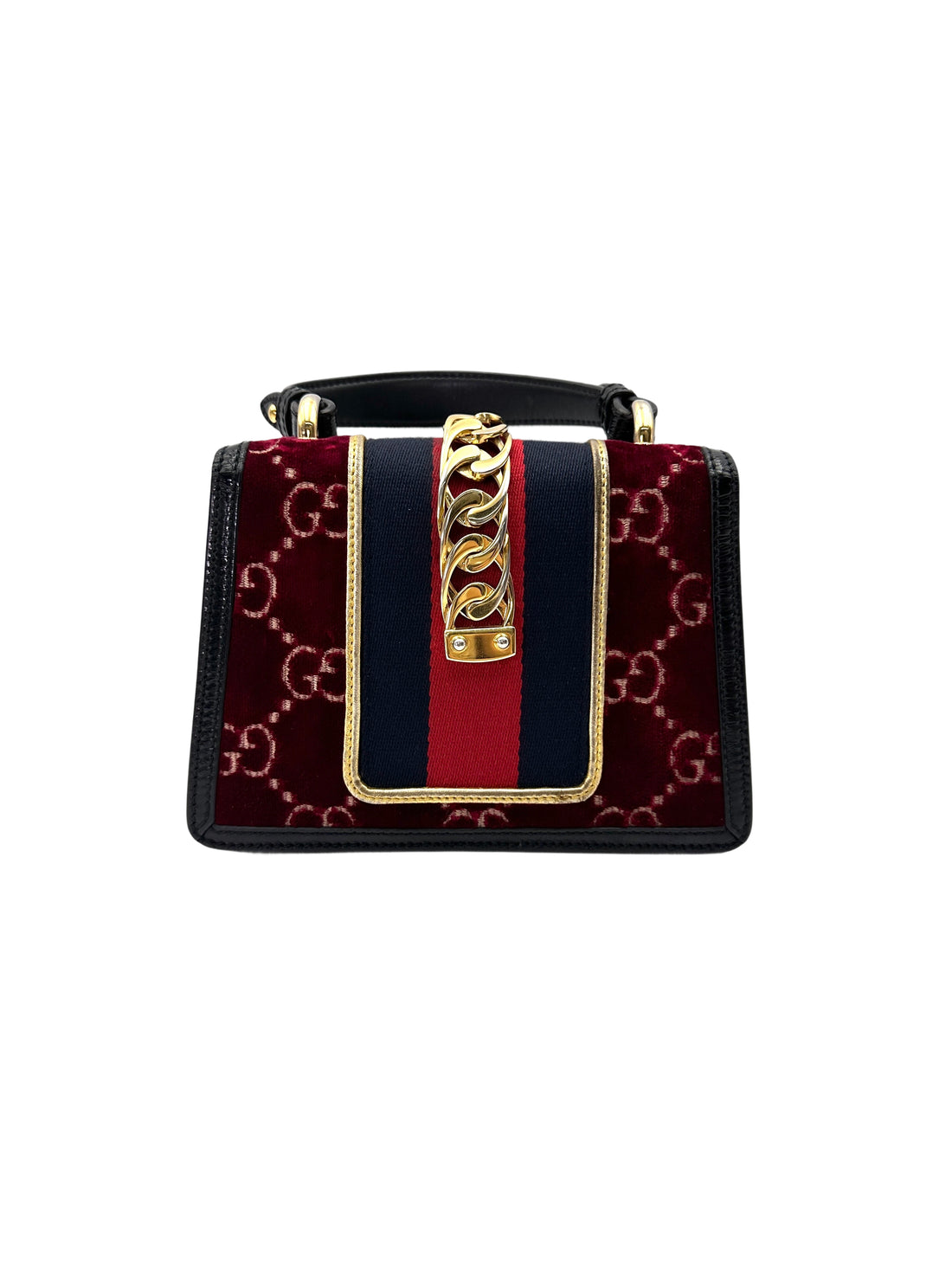 Gucci Sylvie Red Velvet Small Size Top Handle Bag GG1152