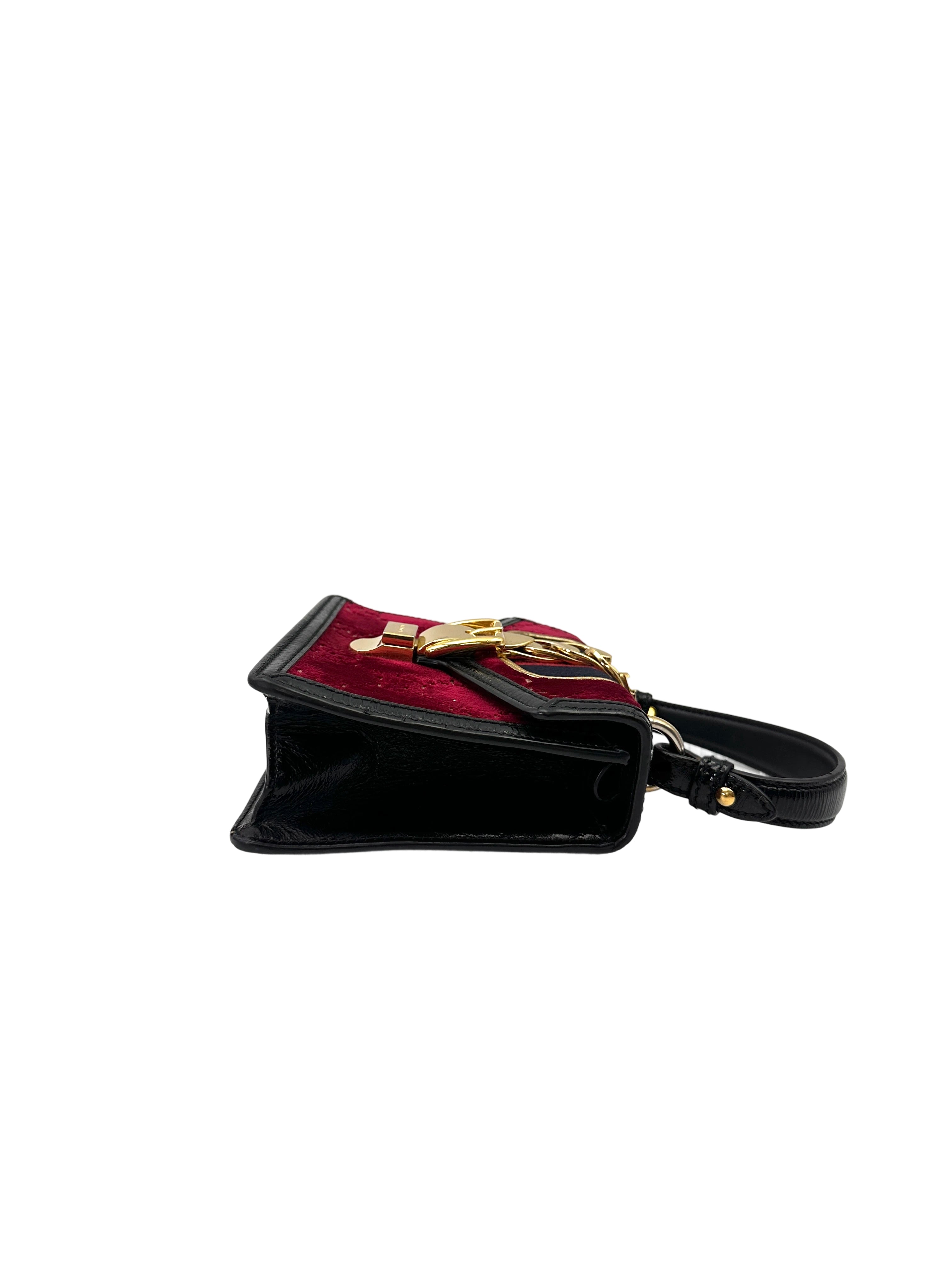 Gucci Sylvie Red Velvet Small Size Top Handle Bag GG1152