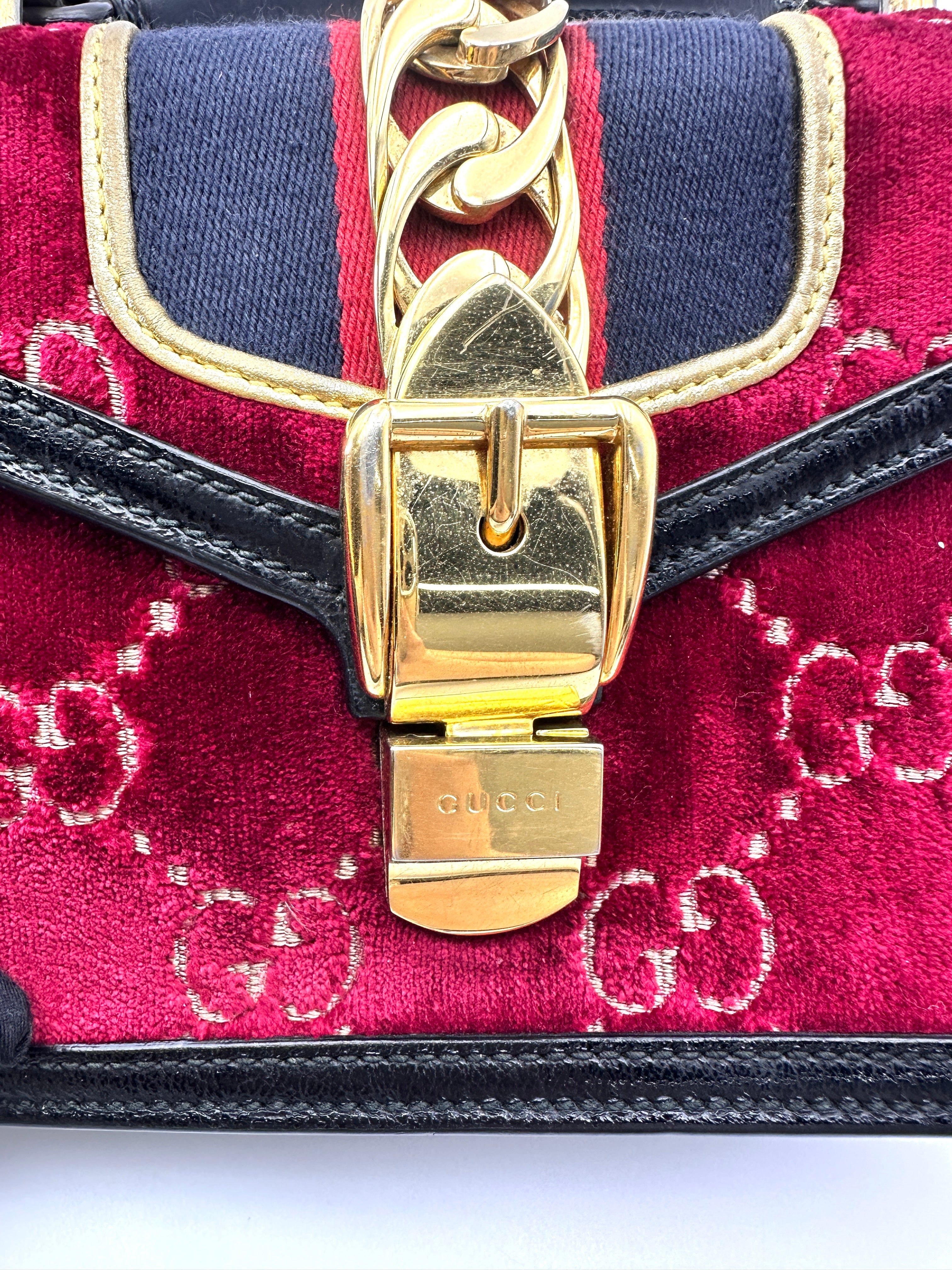 Gucci Sylvie Red Velvet Small Size Top Handle Bag GG1152
