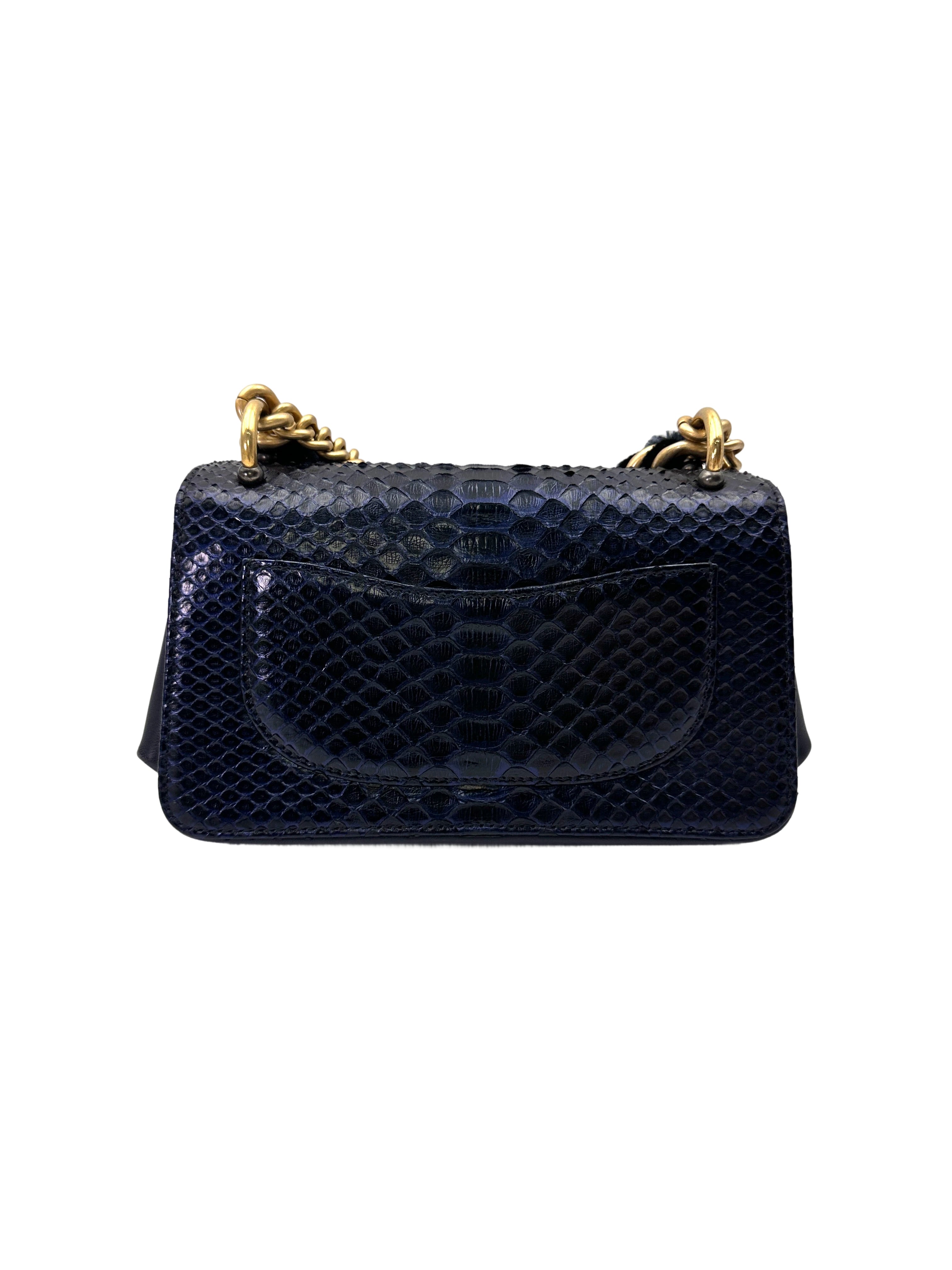 Chanel Classic Flap Metallic Navy Python Leather Shoulder Bag With Gold Hardware(24***45) CC2066