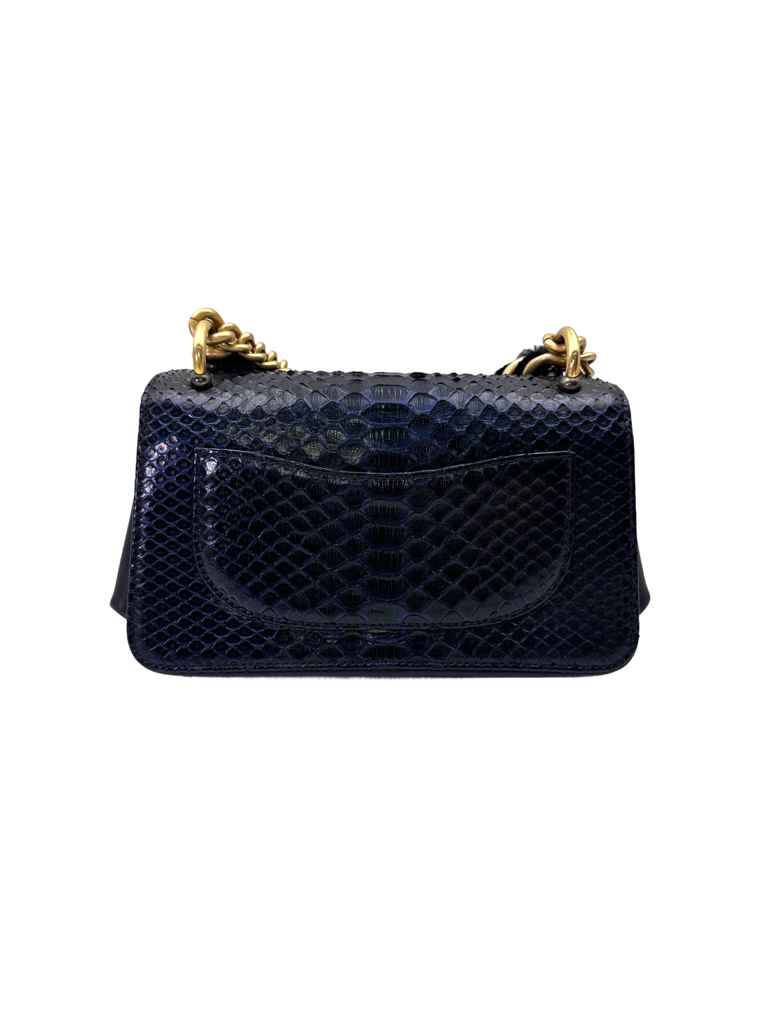 Chanel Classic Flap Metallic Navy Python Leather Shoulder Bag With Gold Hardware(24***45) CC2066