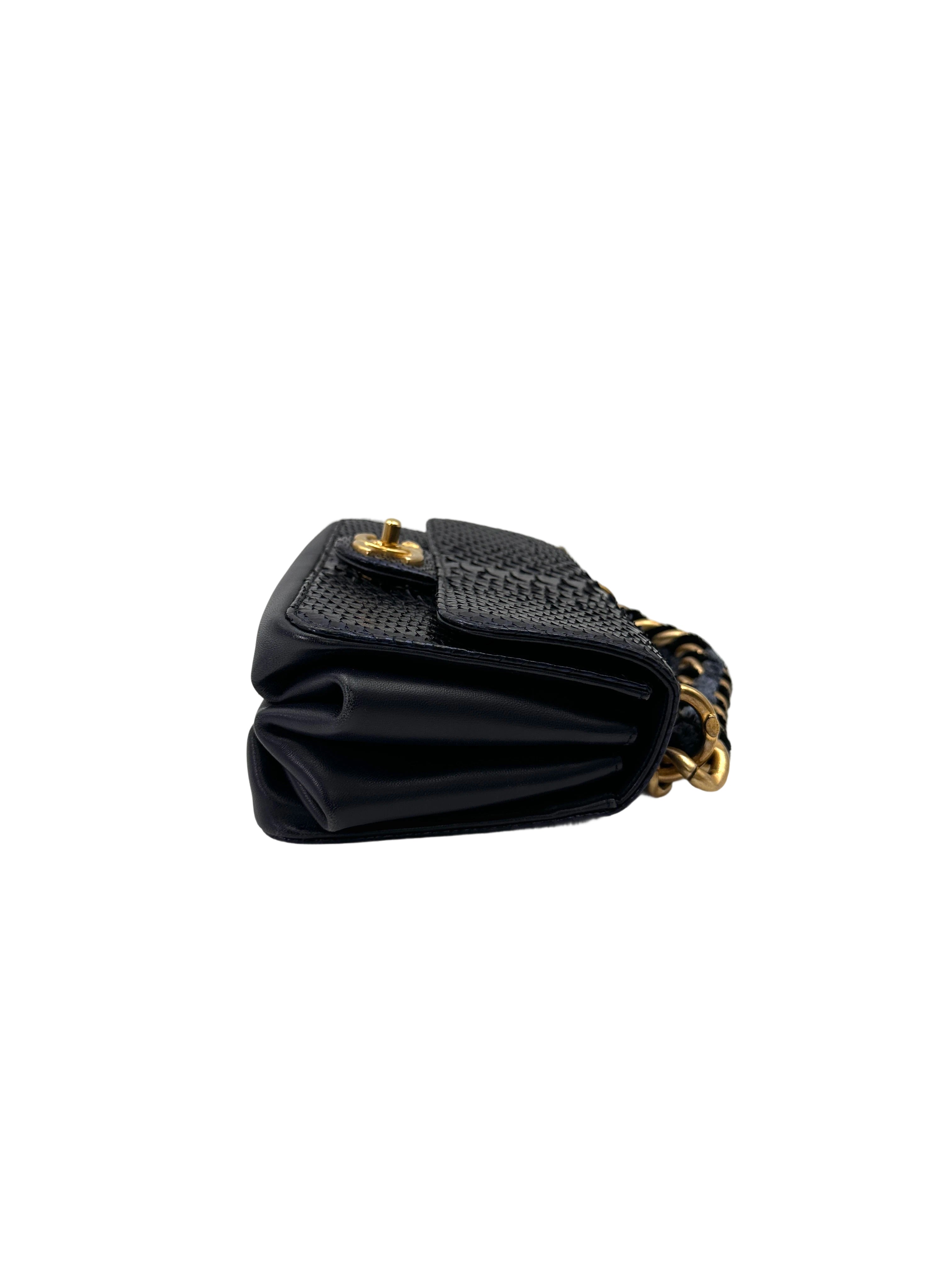 Chanel Classic Flap Metallic Navy Python Leather Shoulder Bag With Gold Hardware(24***45) CC2066