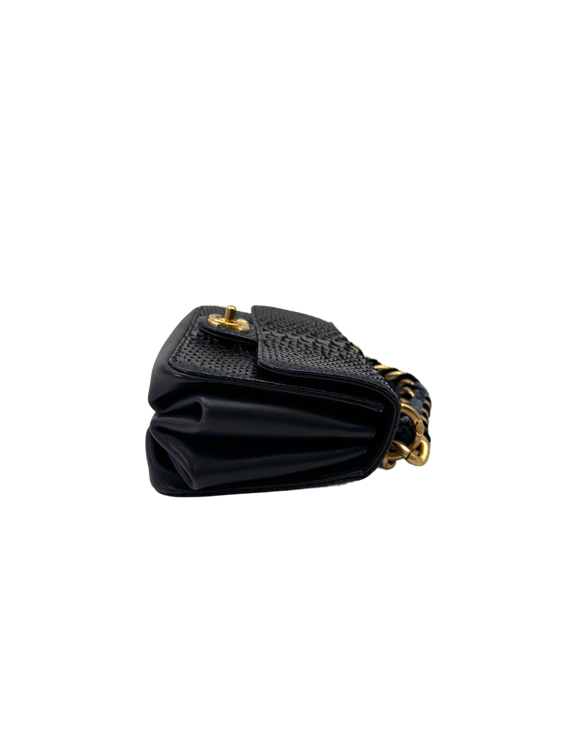 Chanel Classic Flap Metallic Navy Python Leather Shoulder Bag With Gold Hardware(24***45) CC2066