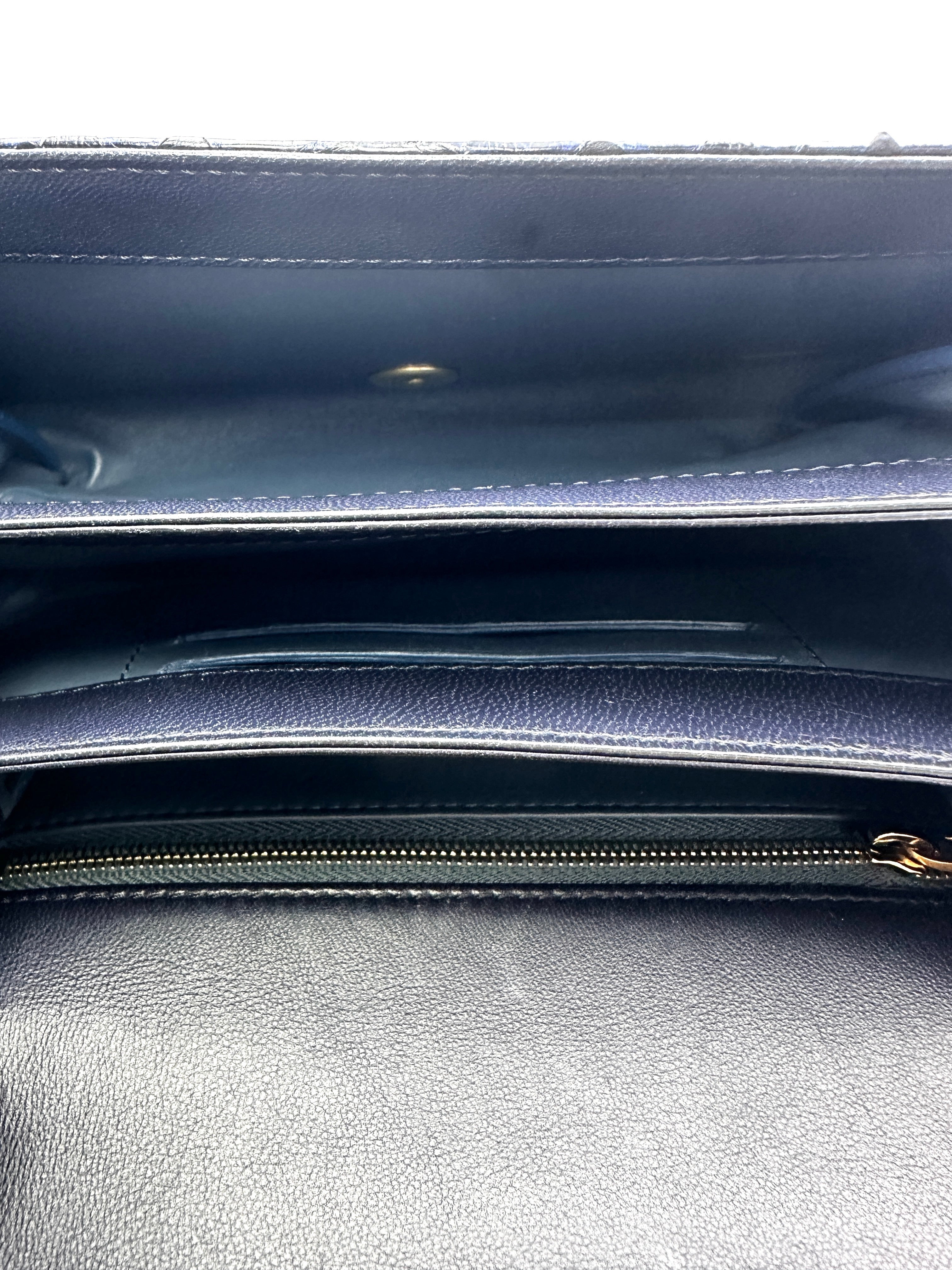 Chanel Classic Flap Metallic Navy Python Leather Shoulder Bag With Gold Hardware(24***45) CC2066