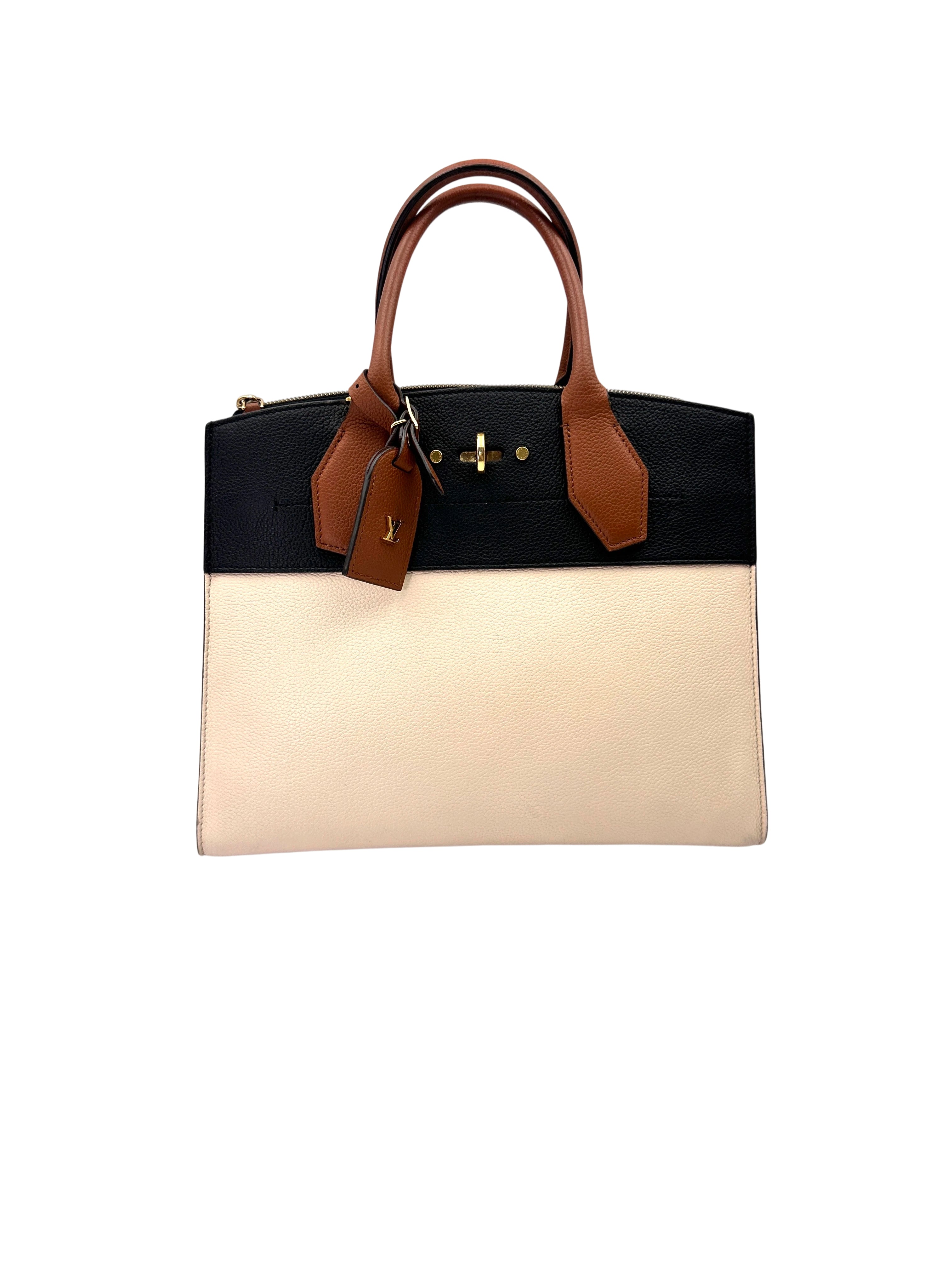 Louis Vuitton City Steamer Black/Beige Grained Leather Handle Bag LV2893