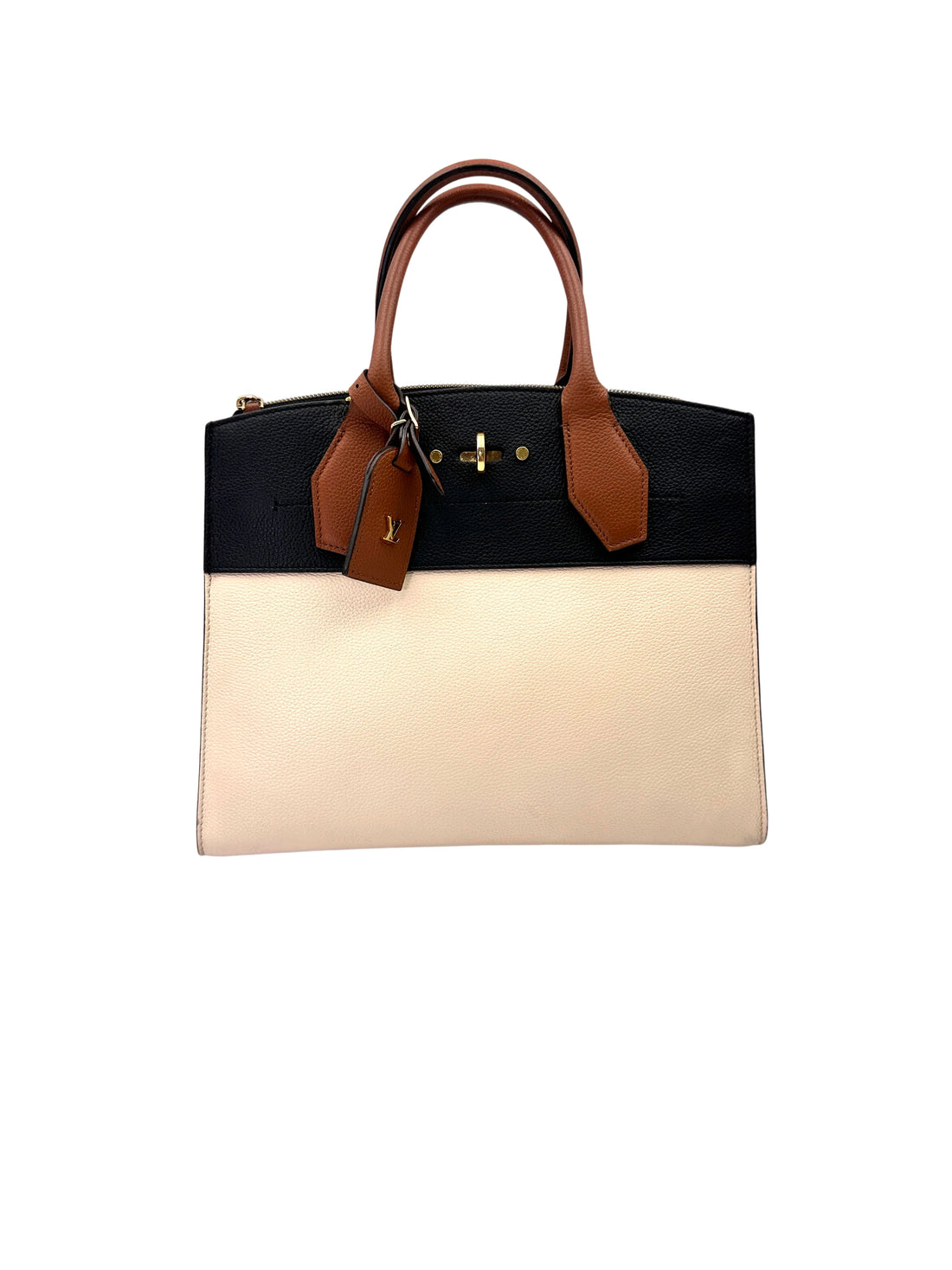 Louis Vuitton City Steamer Black/Beige Grained Leather Handle Bag LV2893