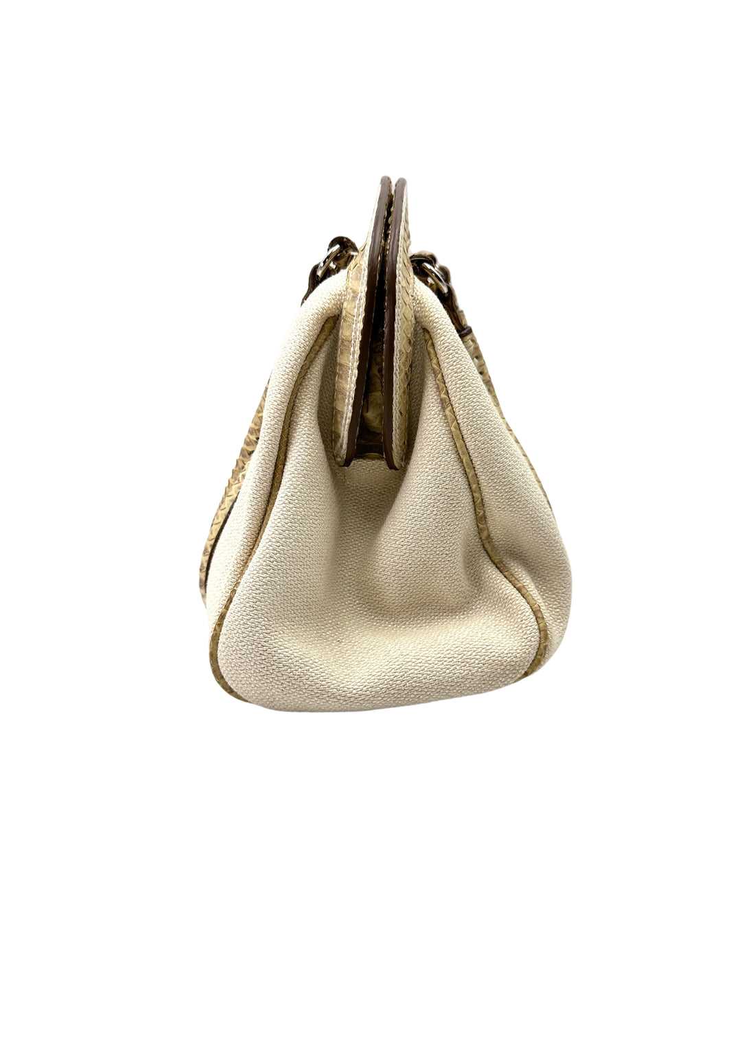 Christian Dior White Canvas & Python Leather Bowling Handle Bag DR764