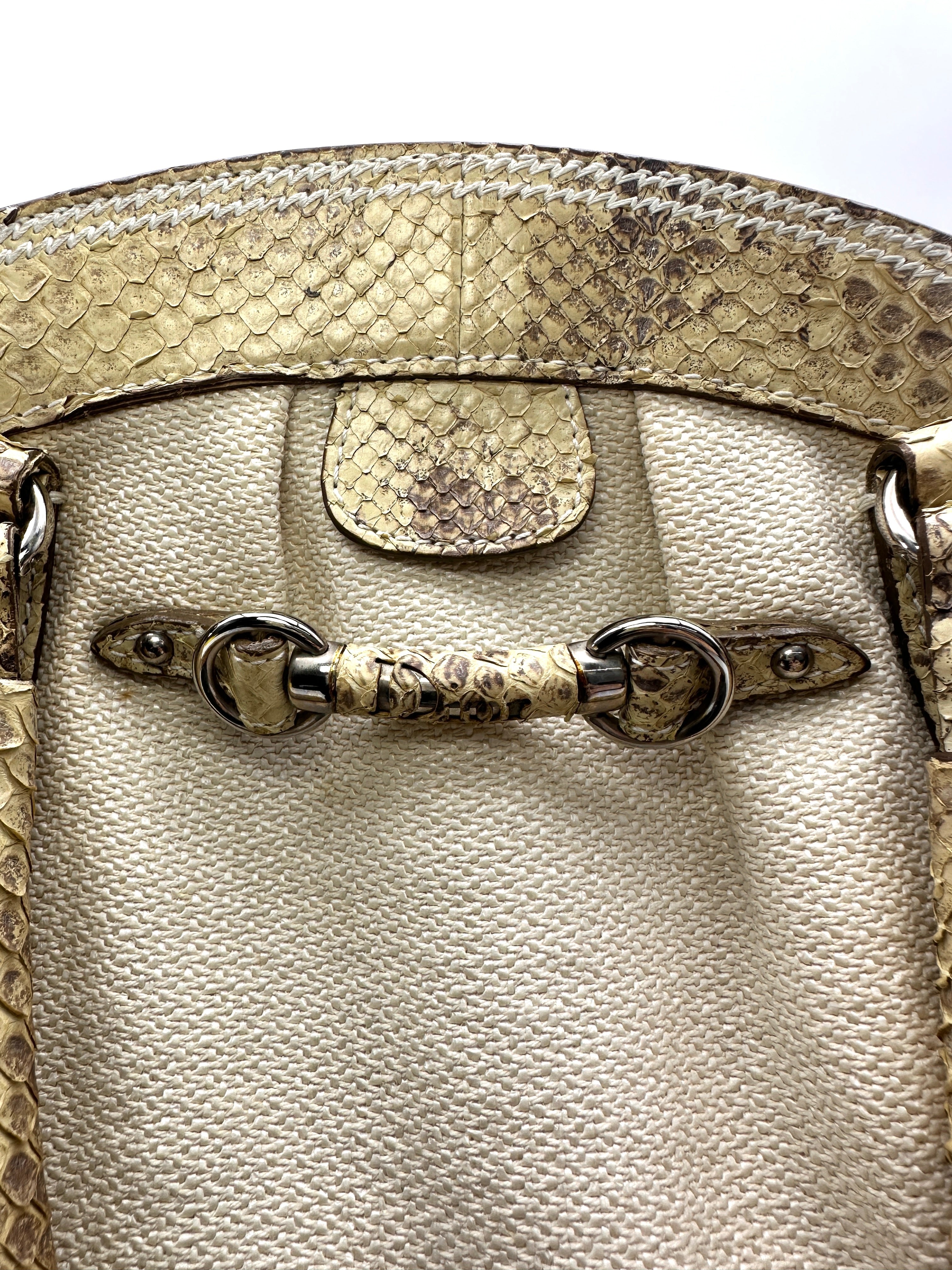 Christian Dior White Canvas & Python Leather Bowling Handle Bag DR764