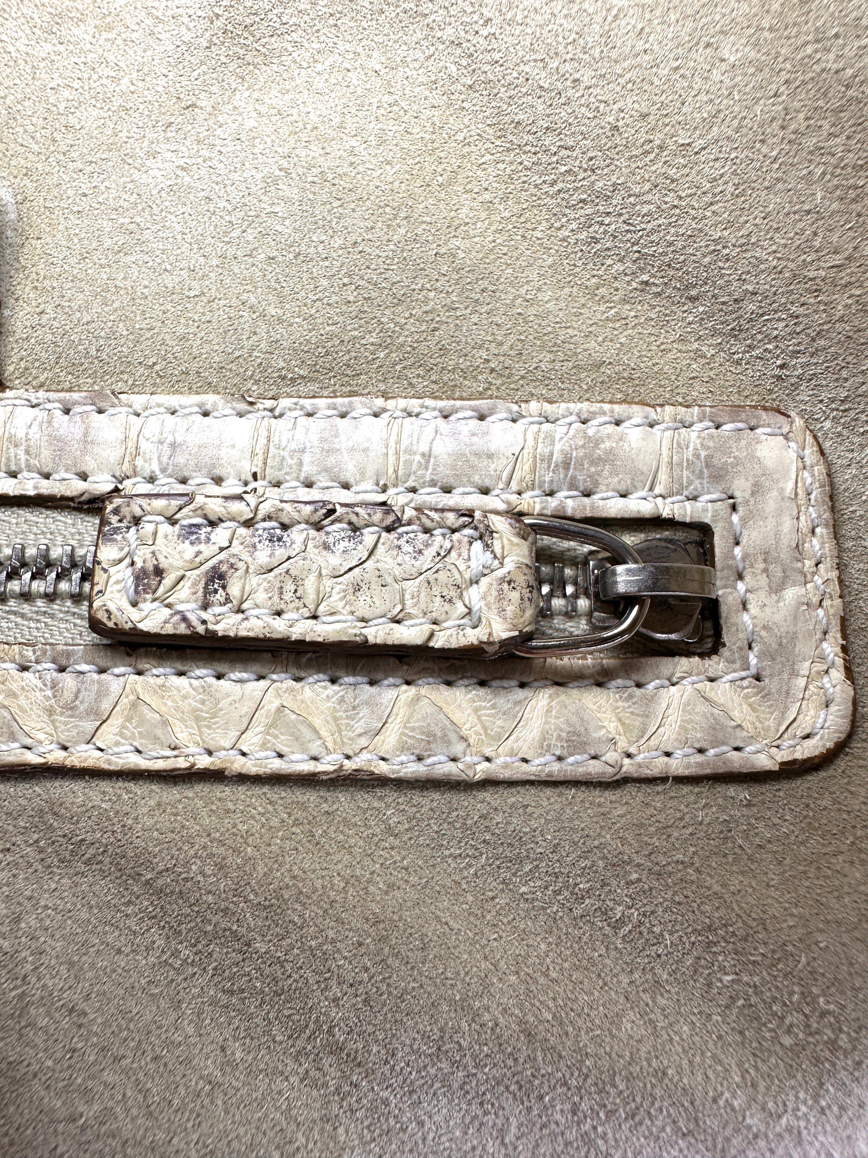 Christian Dior White Canvas & Python Leather Bowling Handle Bag DR764