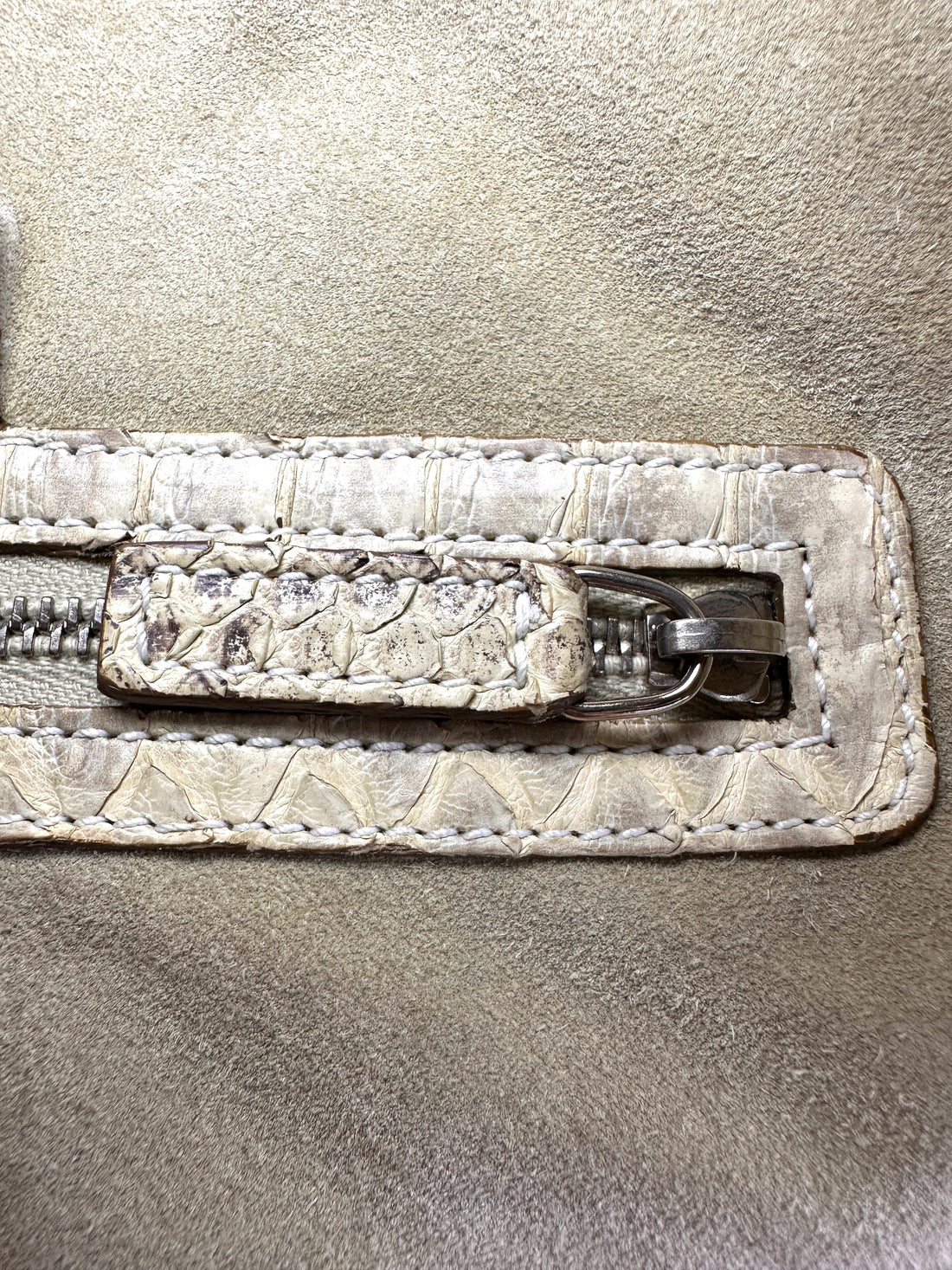 Christian Dior White Canvas & Python Leather Bowling Handle Bag DR764