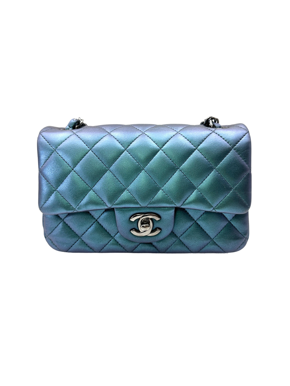 Chanel Classic Flap Iridescent Metallic Turquoise Blue Leather Shoulder Bag(23***34) CC2065