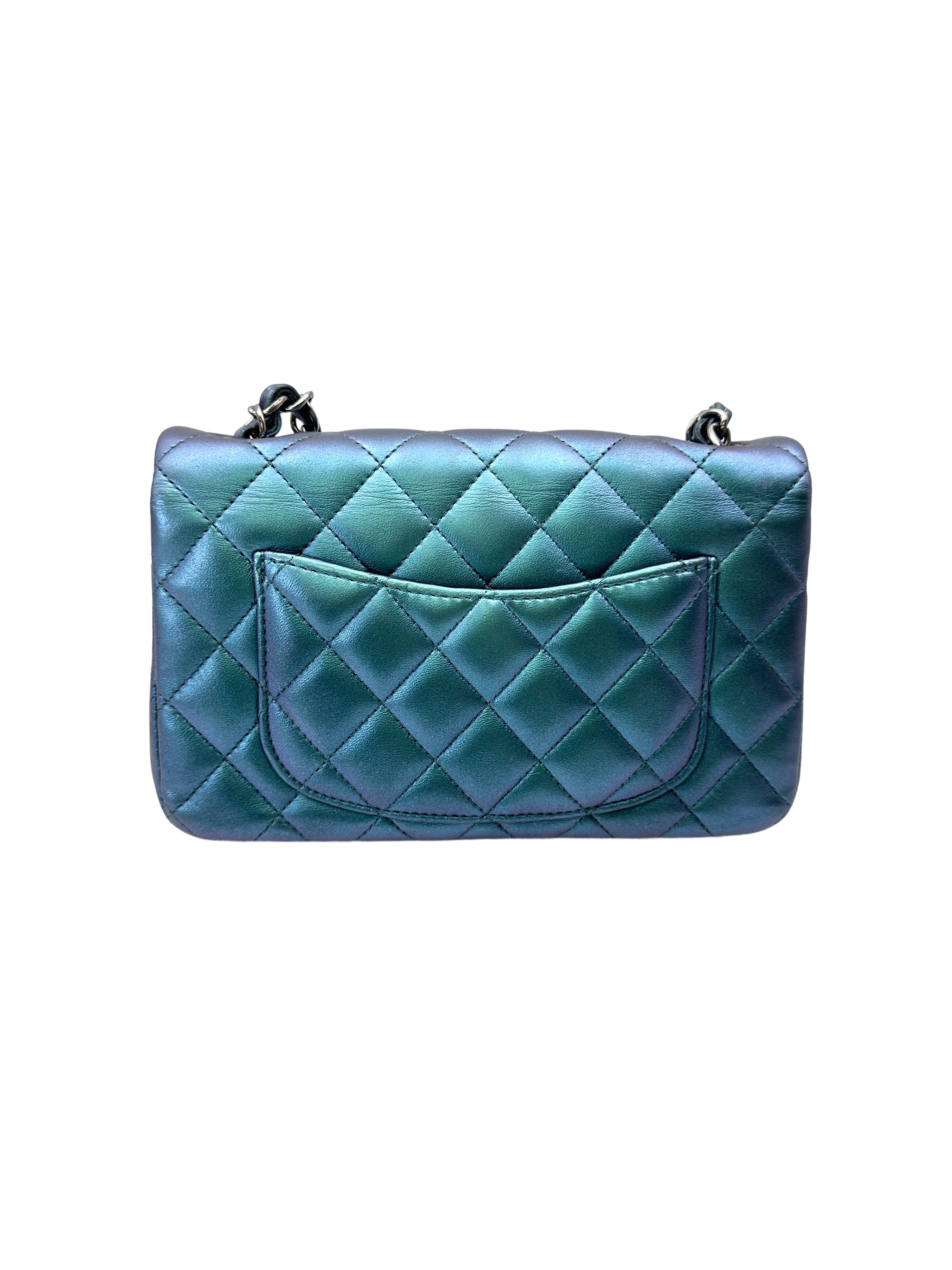Chanel Classic Flap Iridescent Metallic Turquoise Blue Leather Shoulder Bag(23***34) CC2065