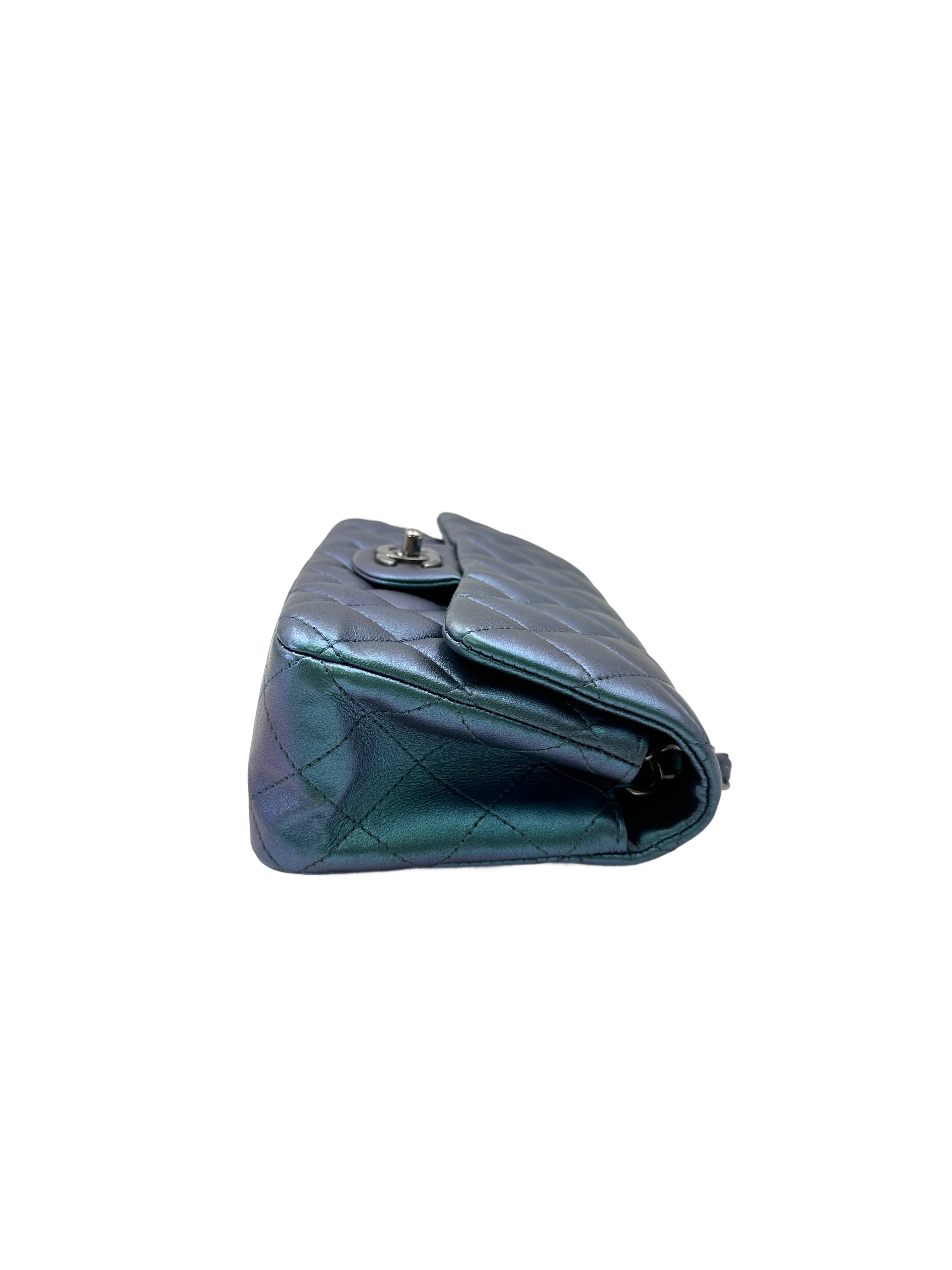 Chanel Classic Flap Iridescent Metallic Turquoise Blue Leather Shoulder Bag(23***34) CC2065