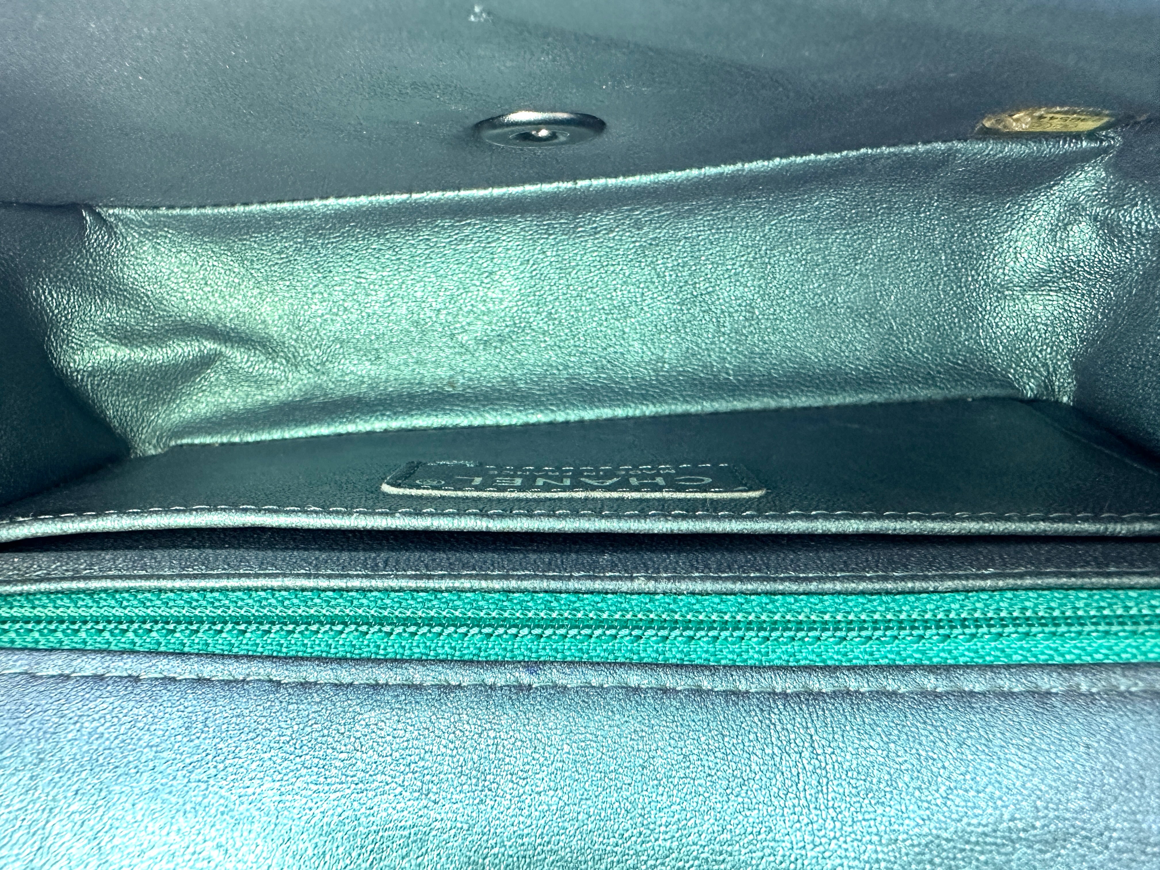 Chanel Classic Flap Iridescent Metallic Turquoise Blue Leather Shoulder Bag(23***34) CC2065
