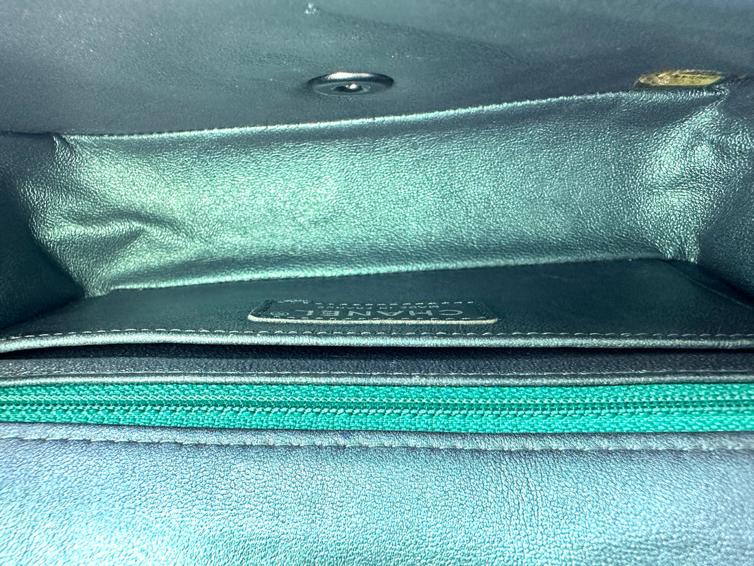 Chanel Classic Flap Iridescent Metallic Turquoise Blue Leather Shoulder Bag(23***34) CC2065