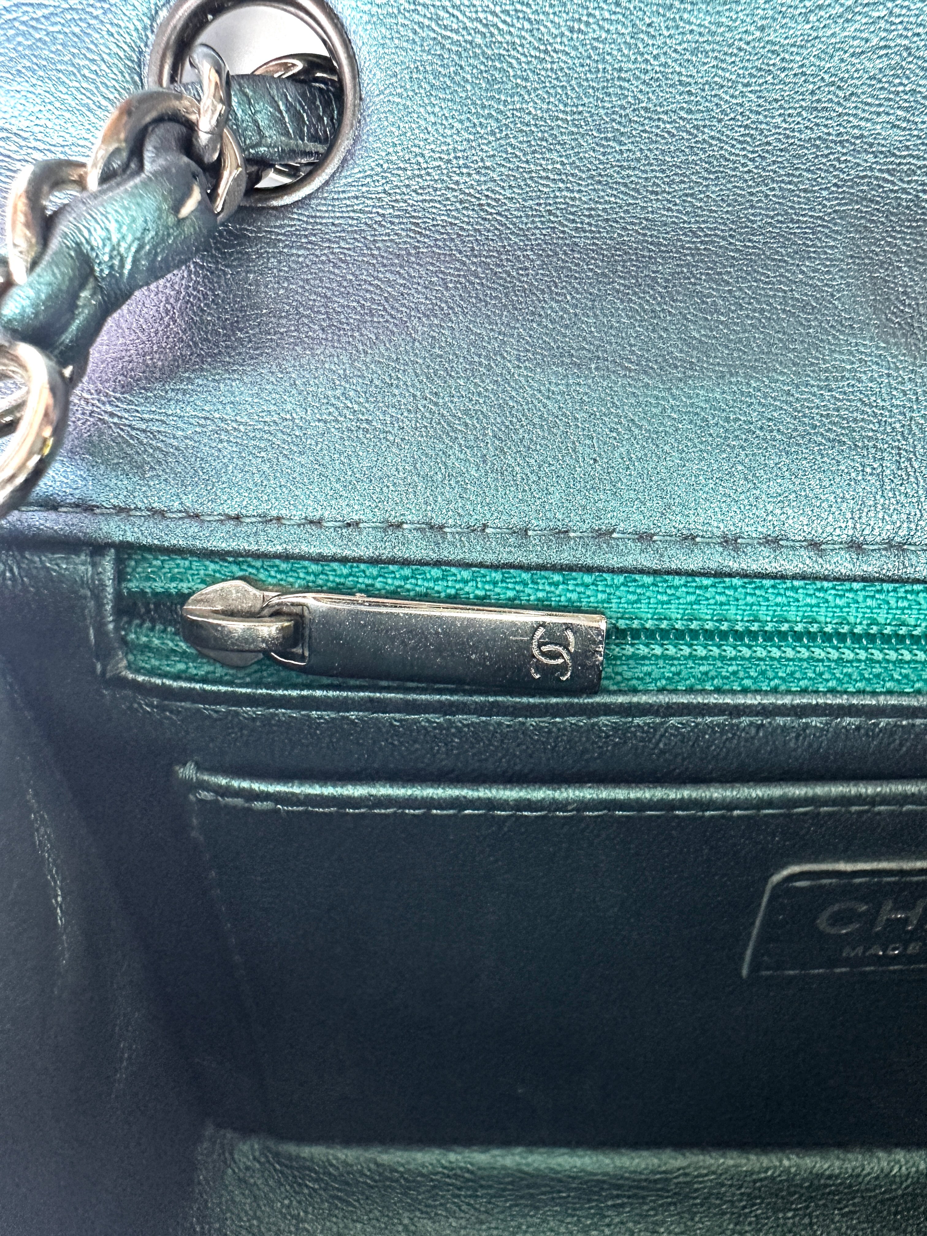 Chanel Classic Flap Iridescent Metallic Turquoise Blue Leather Shoulder Bag(23***34) CC2065