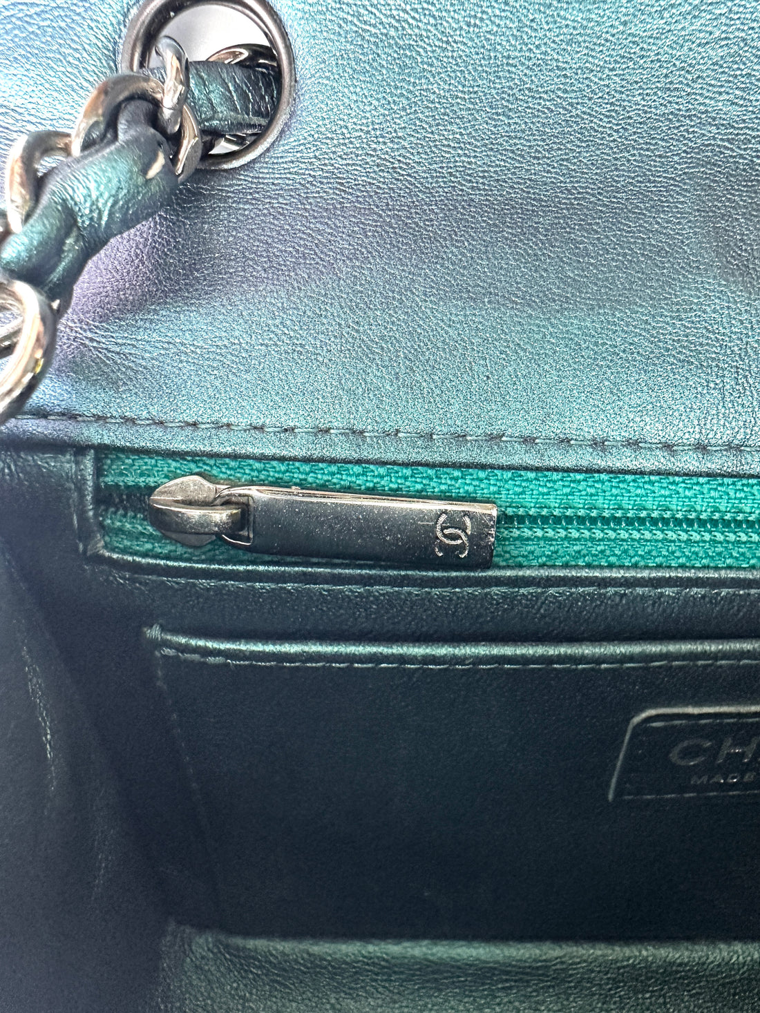 Chanel Classic Flap Iridescent Metallic Turquoise Blue Leather Shoulder Bag(23***34) CC2065