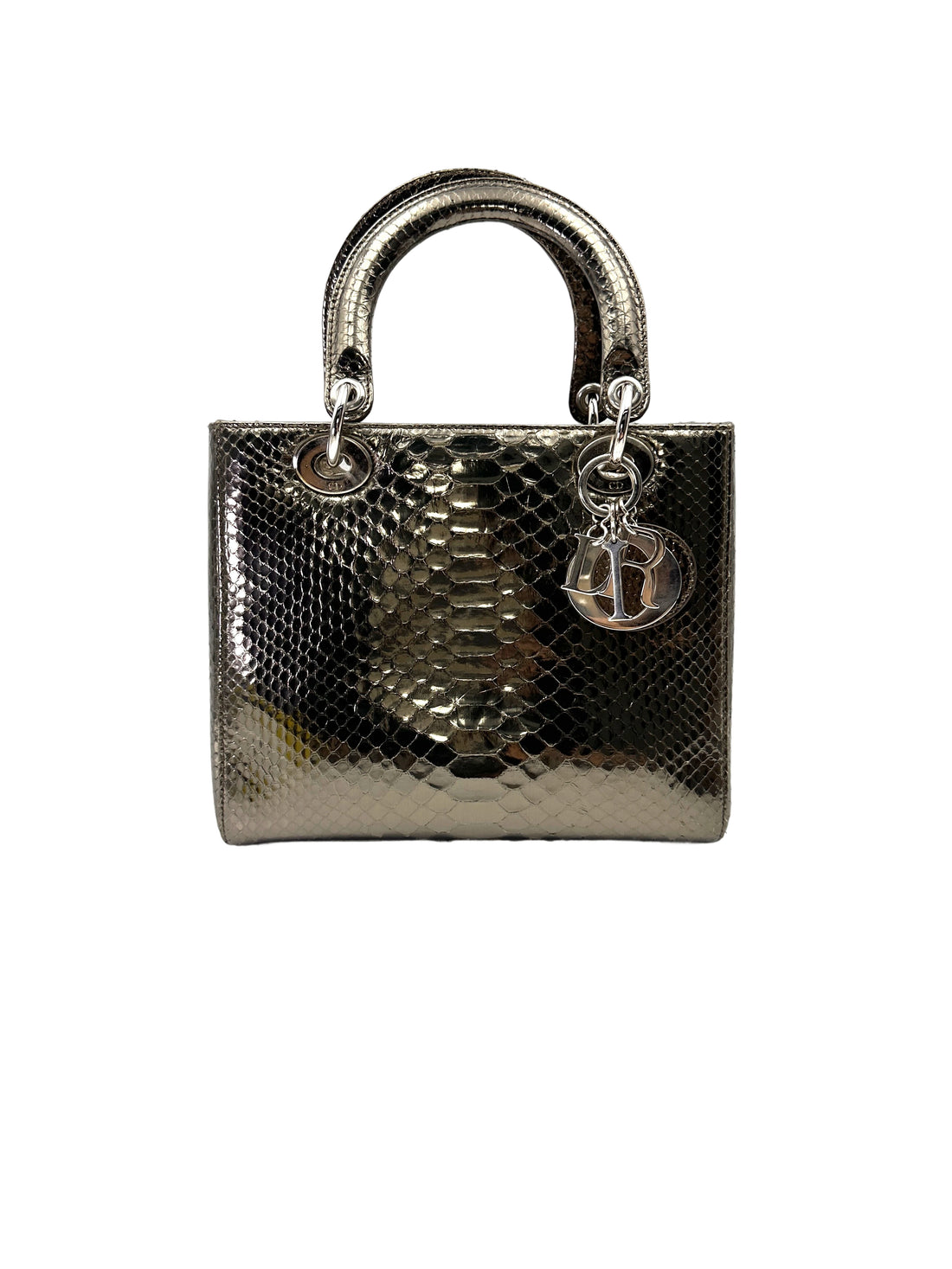 Christian Dior Lady Dior Black Python Leather Handle Bag DR763