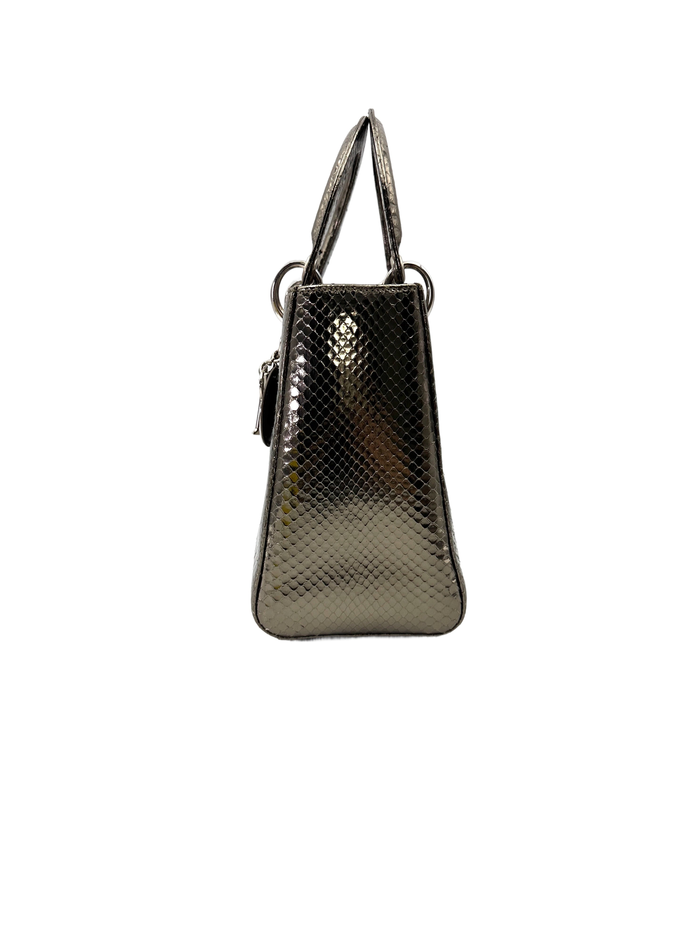 Christian Dior Lady Dior Black Python Leather Handle Bag DR763