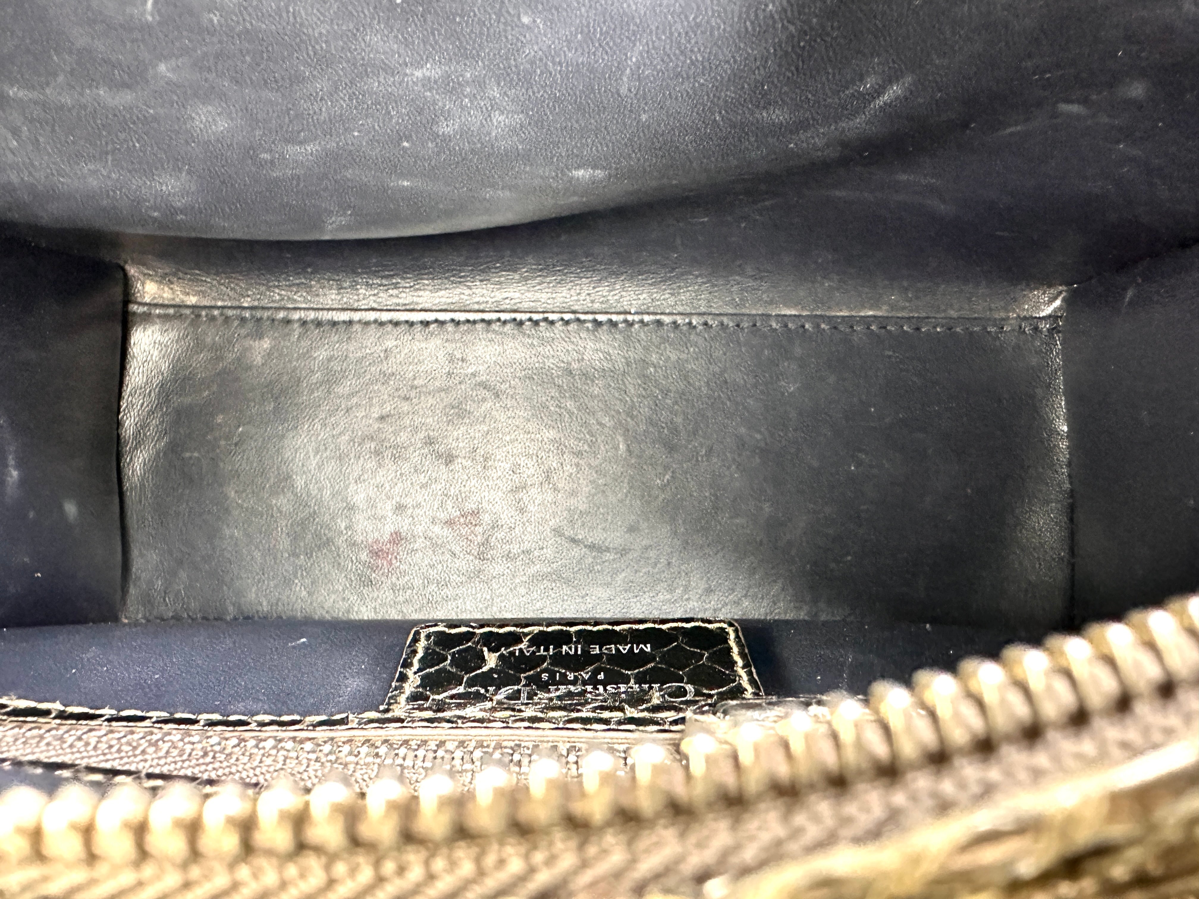 Christian Dior Lady Dior Black Python Leather Handle Bag DR763