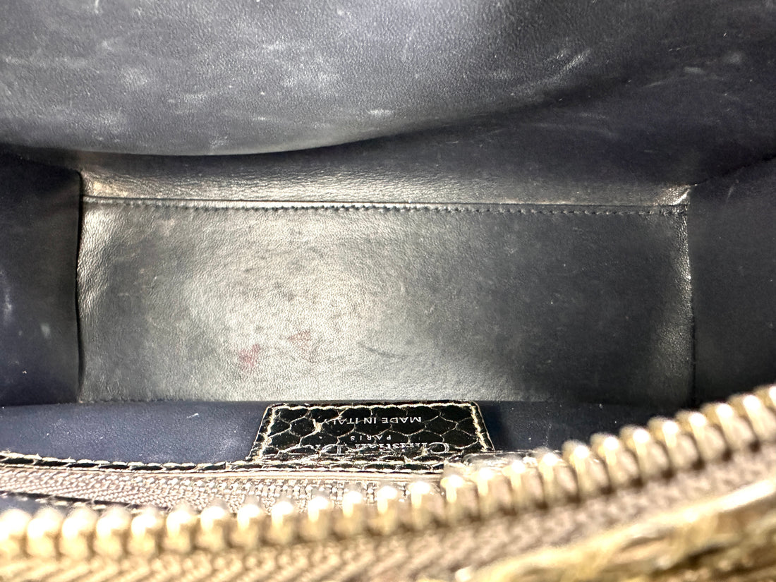 Christian Dior Lady Dior Black Python Leather Handle Bag DR763